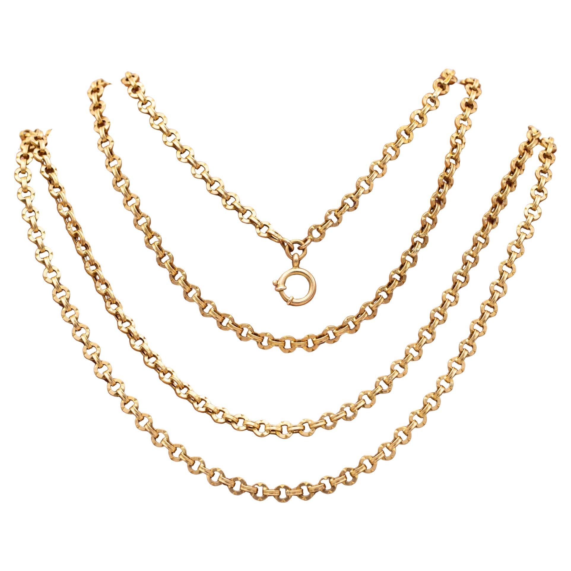 Antique Rare hollow long guard chain - early Victorian necklace - solid gold
