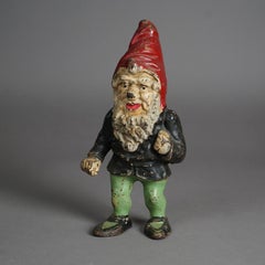 Antique & Rare Hubley Polychromed Figural Cast Iron Gnome Door Stop 19th C