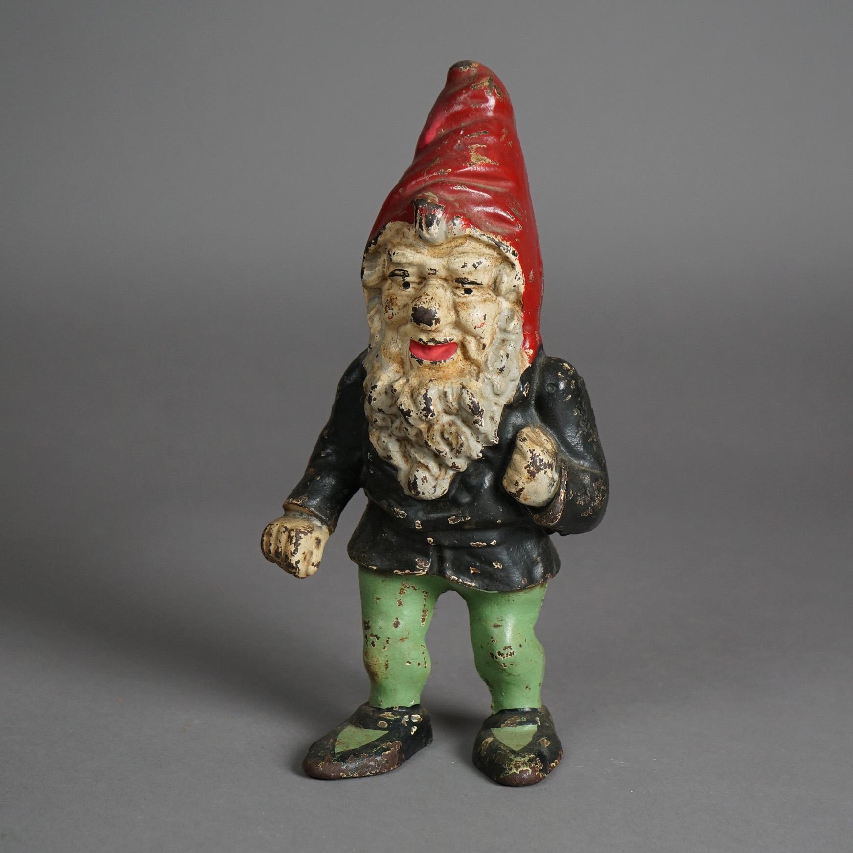 American Antique & Rare Hubley Polychromed Figural Cast Iron Gnome Door Stop 19th C