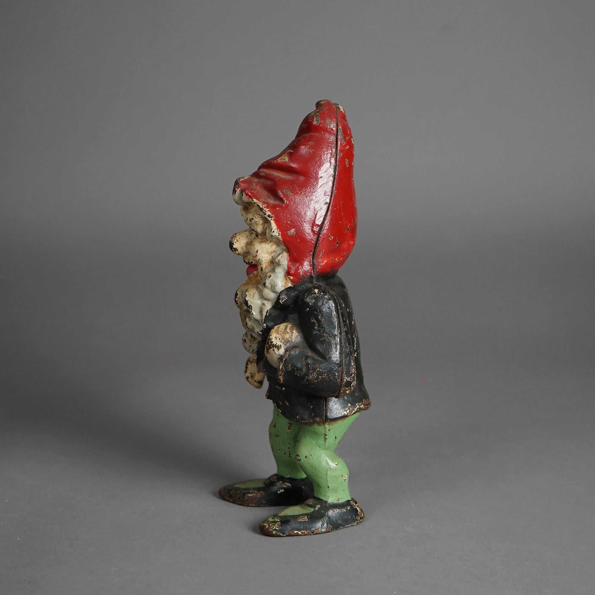 19th Century Antique & Rare Hubley Polychromed Figural Cast Iron Gnome Door Stop 19th C