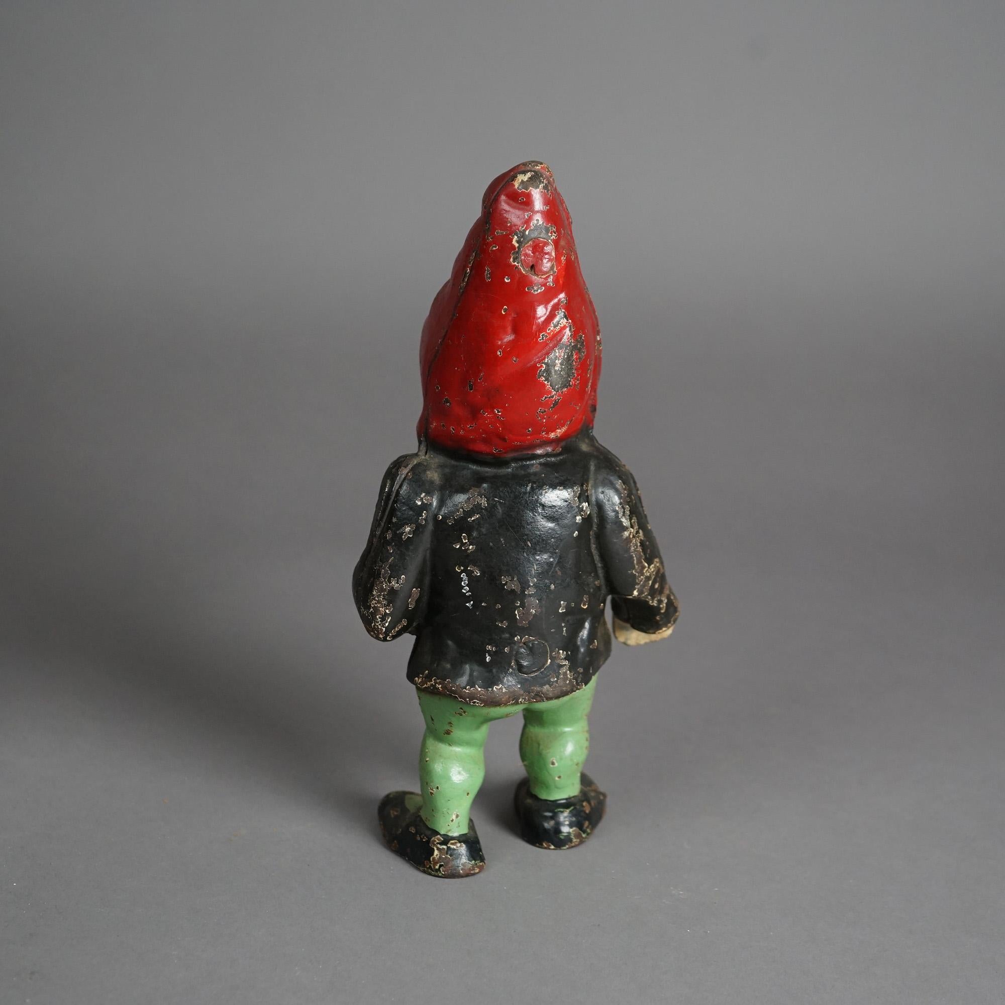 Antique & Rare Hubley Polychromed Figural Cast Iron Gnome Door Stop 19th C 1
