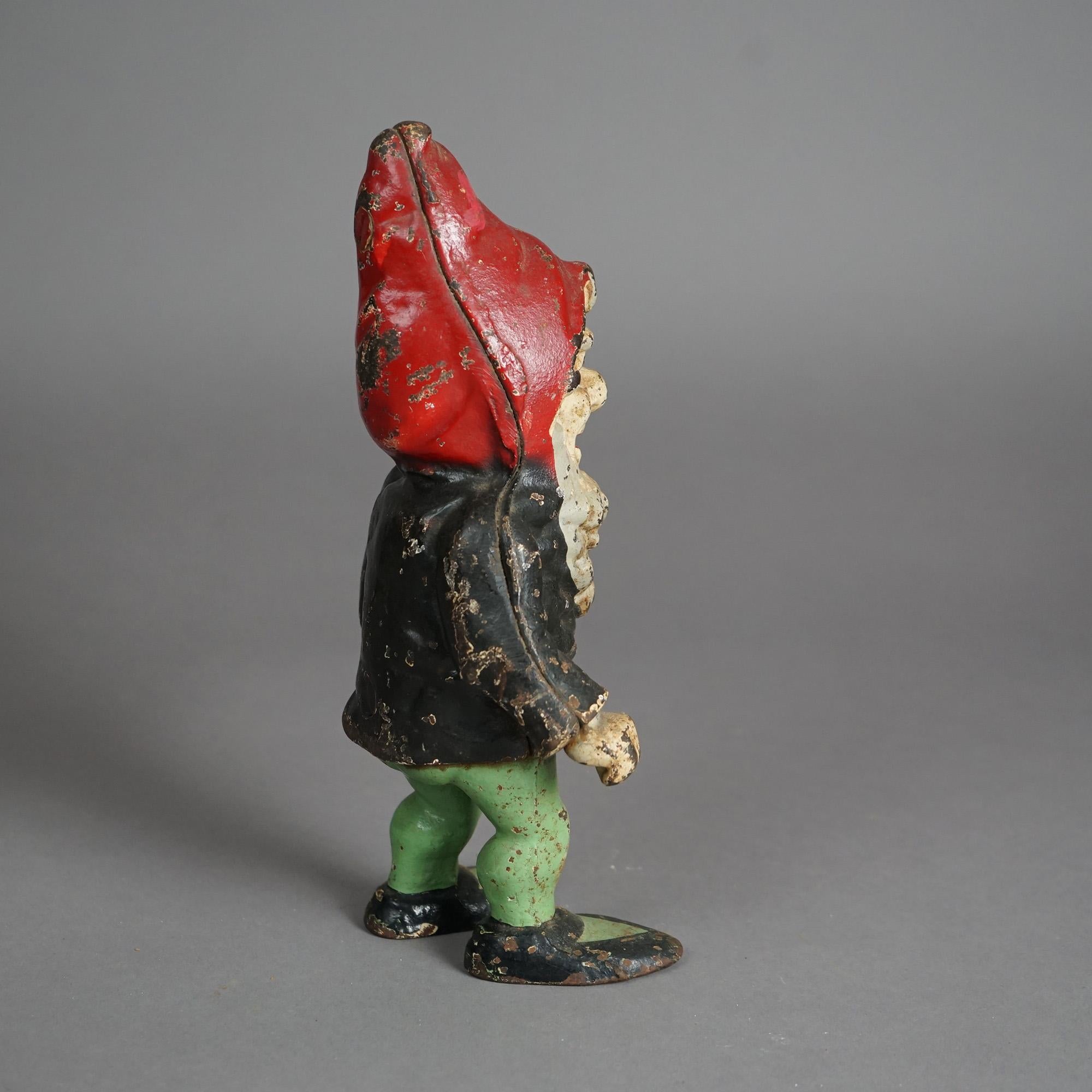 Antique & Rare Hubley Polychromed Figural Cast Iron Gnome Door Stop 19th C 2