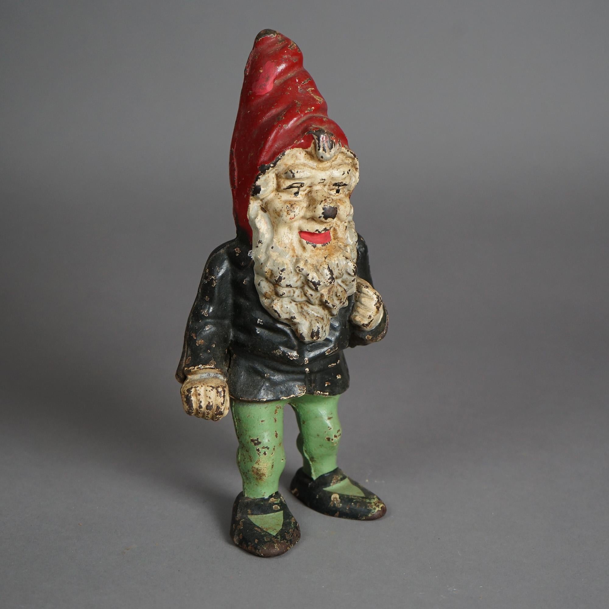 Antique & Rare Hubley Polychromed Figural Cast Iron Gnome Door Stop 19th C 3