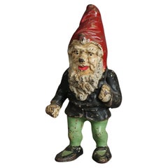 Retro & Rare Hubley Polychromed Figural Cast Iron Gnome Door Stop 19th C