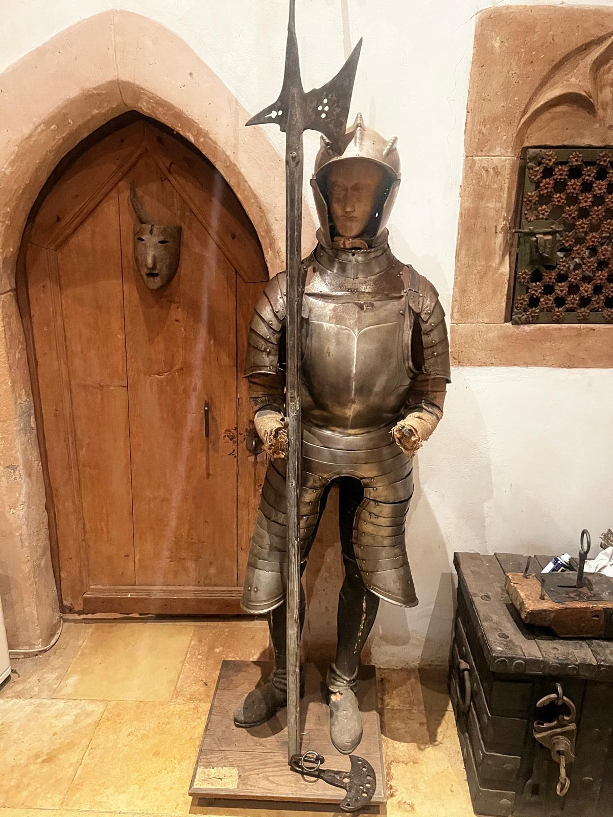 Hand-Crafted Antique Rare Italian 16th Century Infantry Armour with Burgonet Helmet & Halberd For Sale