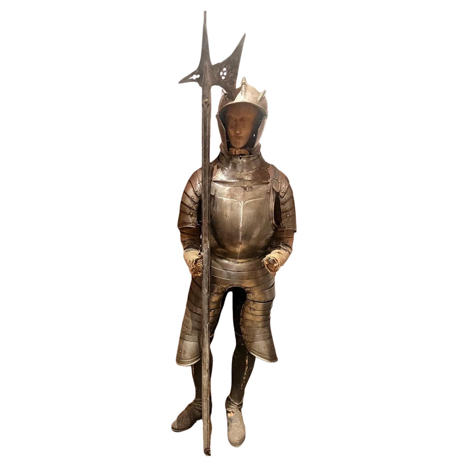 Antique Rare Italian 16th Century Infantry Armour with Burgonet Helmet & Halberd For Sale