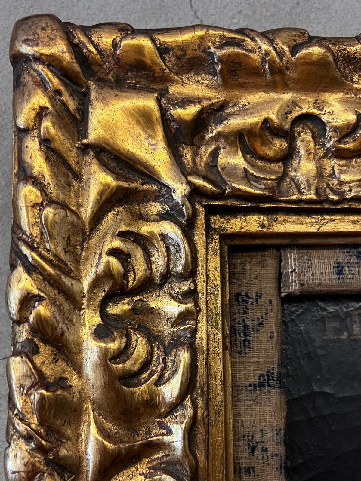 Ancien cadre italien rare, doré et sculpté à la main, début du 17ème siècle en vente 1