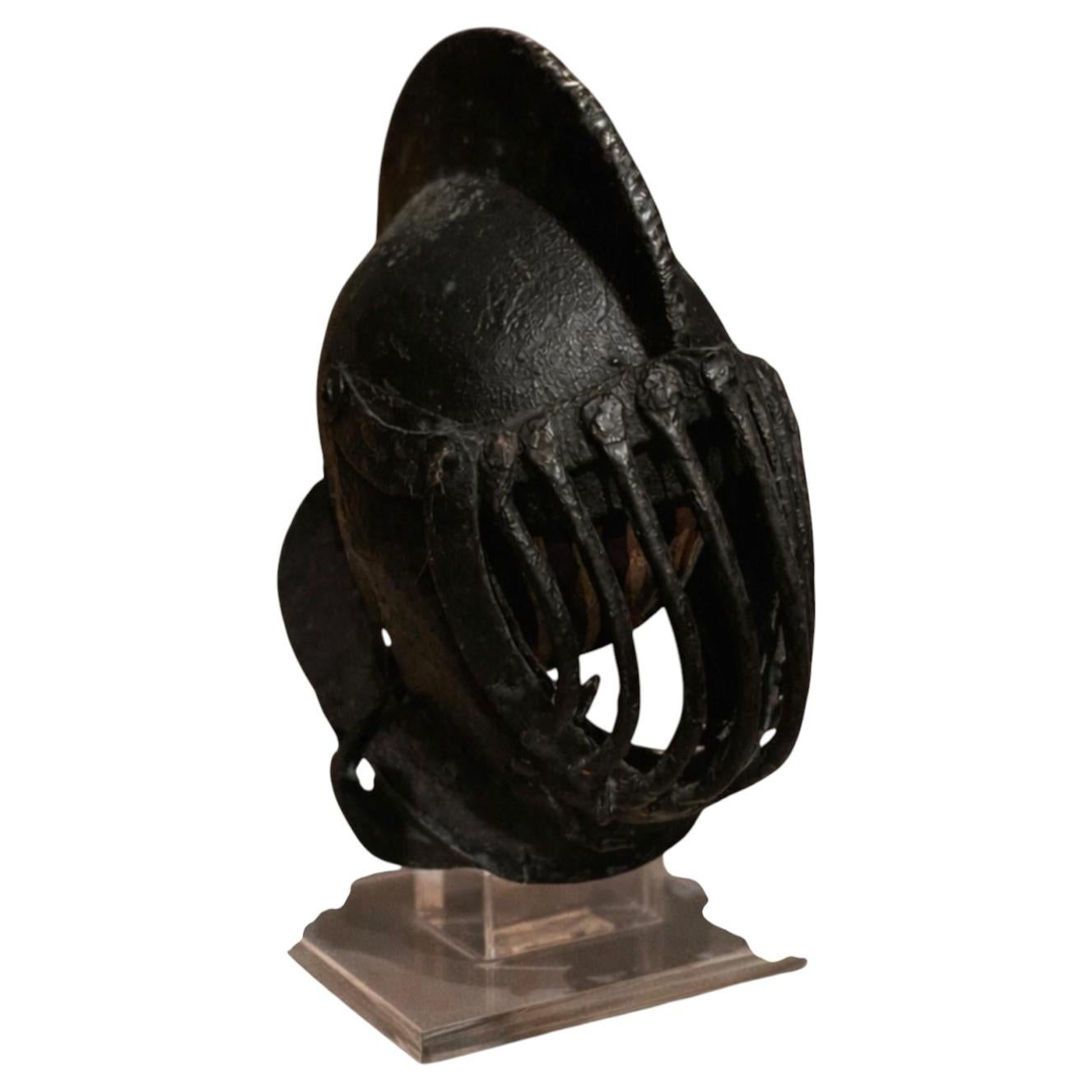 Antique Rare Italian Renaissance Tournament Helmet 1520-1550 with Original Stand