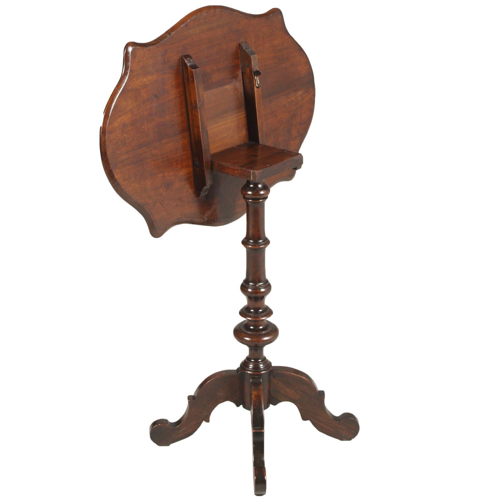 Antique Rare Italian Tilt-Top Table Dessert Table Carved and Turned Solid Walnut For Sale 3