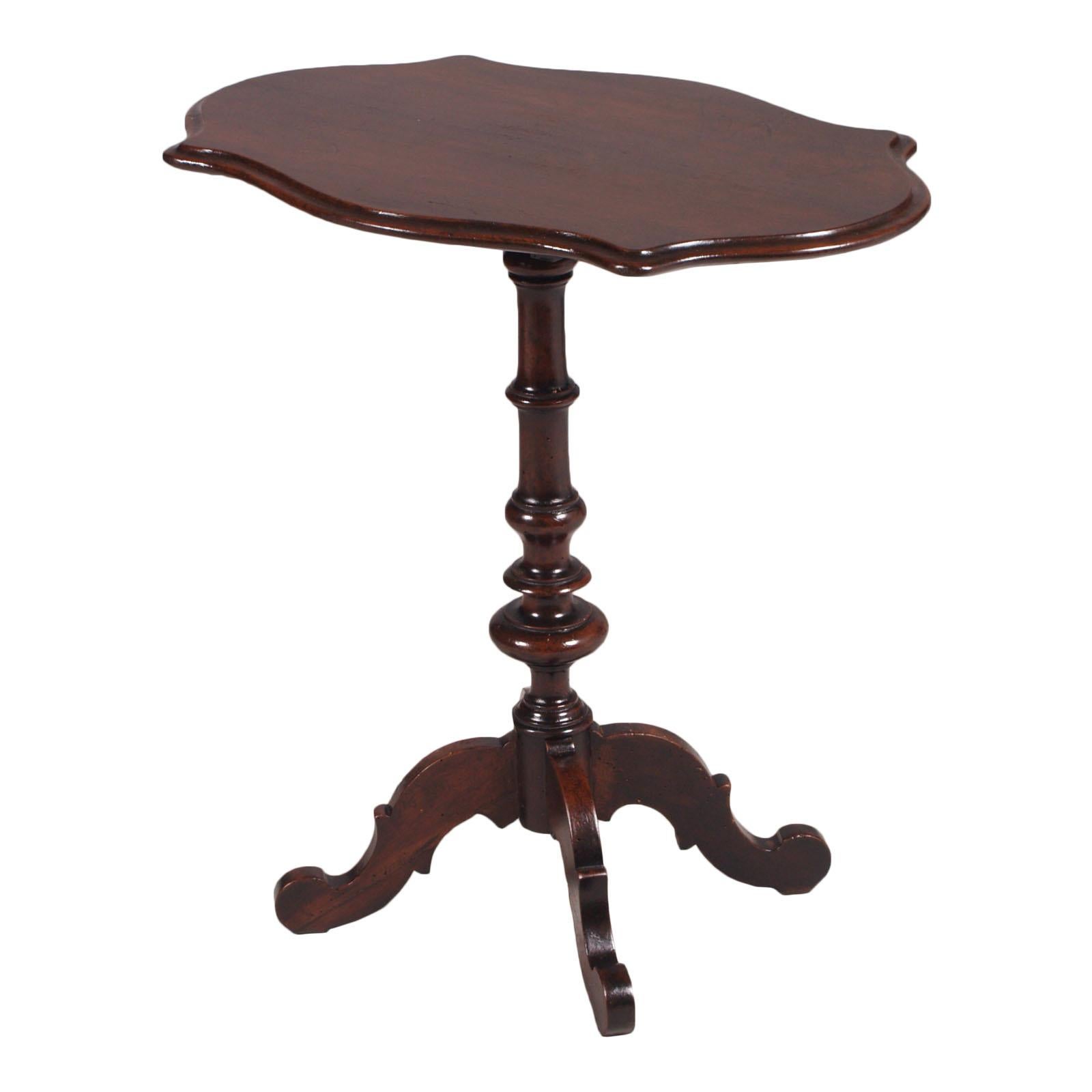 Antique Rare Italian Tilt-Top Table Dessert Table Carved and Turned Solid Walnut For Sale
