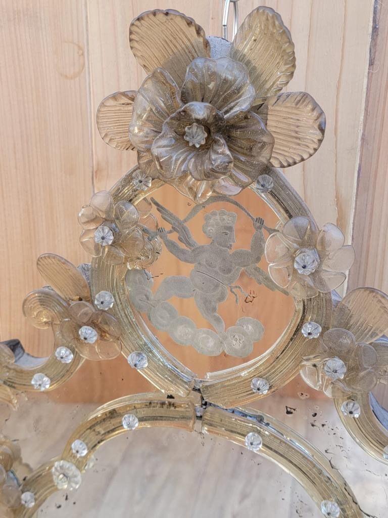 Renaissance Rare miroir mural vénitien ancien en verre à fleurs gravé - Lot de 2  en vente