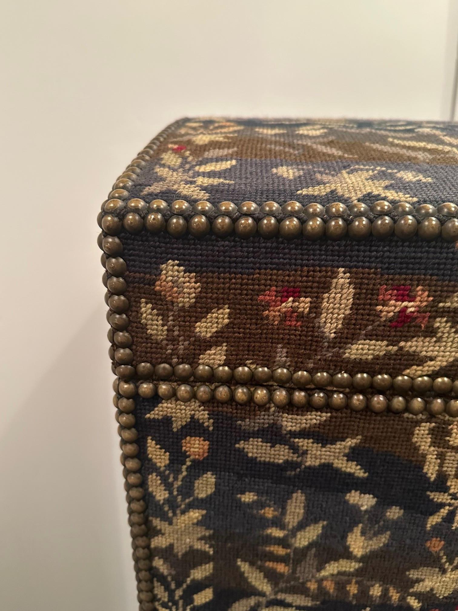 Antique Rare Jacobean Style Tapestry Covered Desk on Barley Twist Base For Sale 4