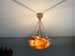 Antique & Rare Koi Color Alabaster Chandelier / Pendant w. Mint Matching Canopy