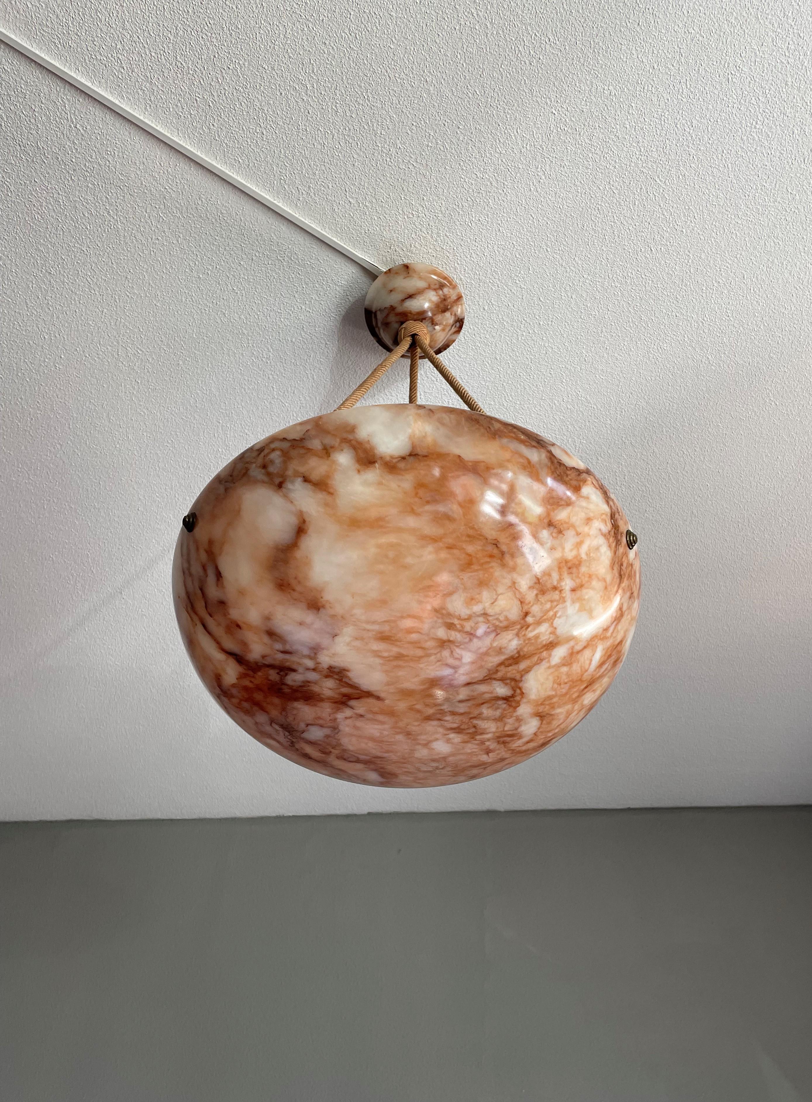 Antique & Rare Koi Color Alabaster Chandelier / Pendant w. Mint Matching Canopy In Excellent Condition In Lisse, NL