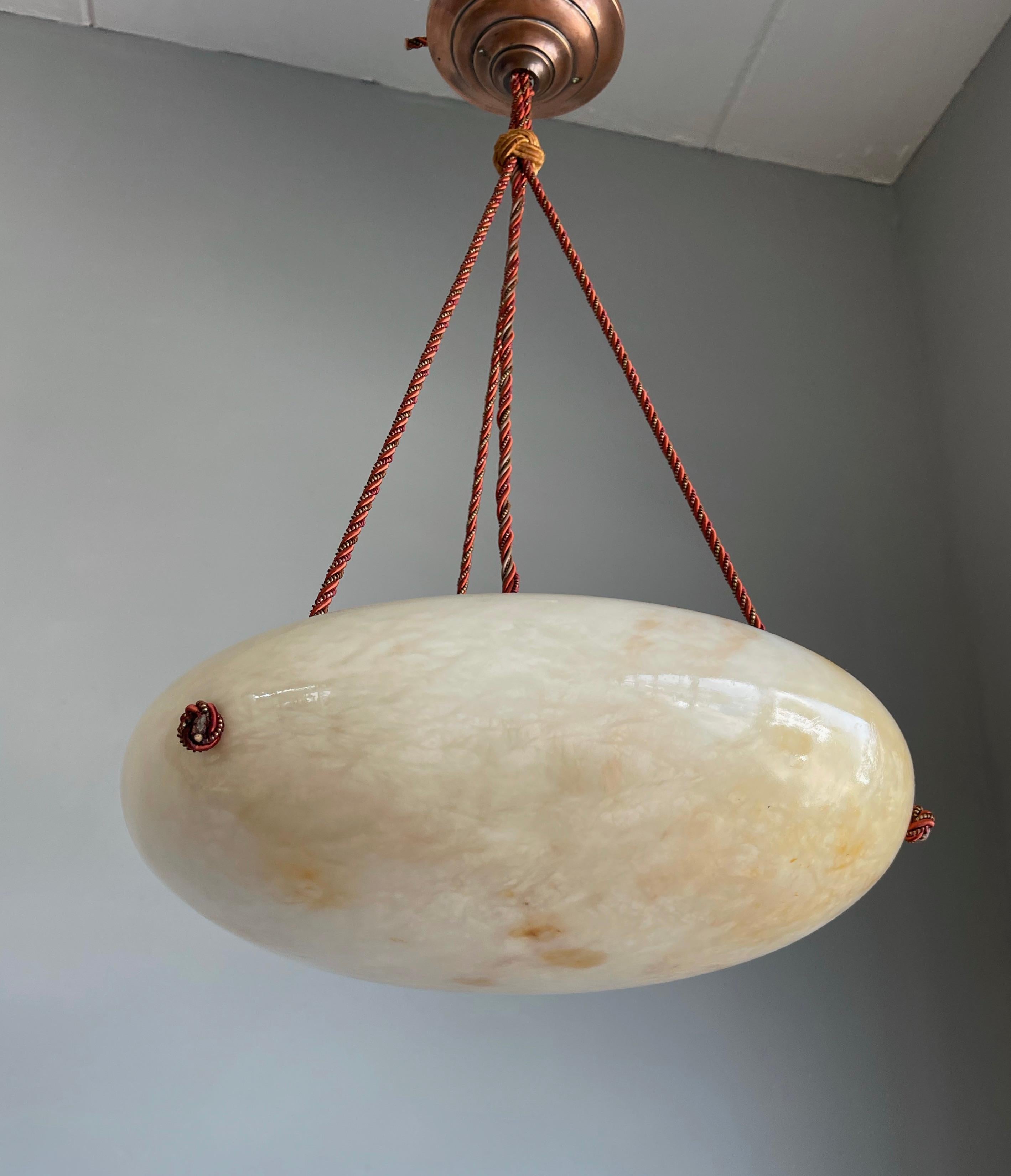 Antique & Rare Koi Color Alabaster, Rope and Copper Chandelier / Pendant Light 3