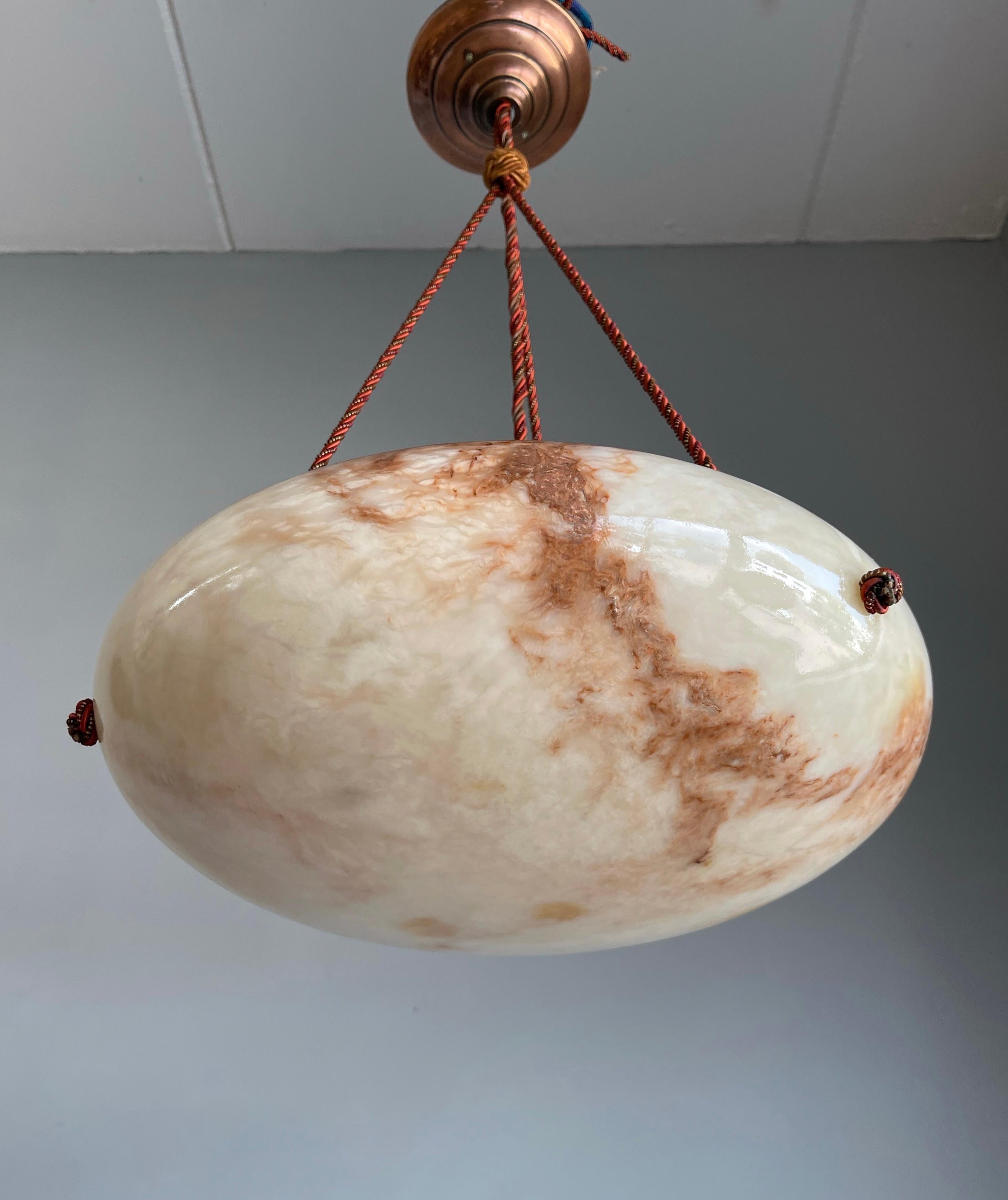 Antique & Rare Koi Color Alabaster, Rope and Copper Chandelier / Pendant Light 8