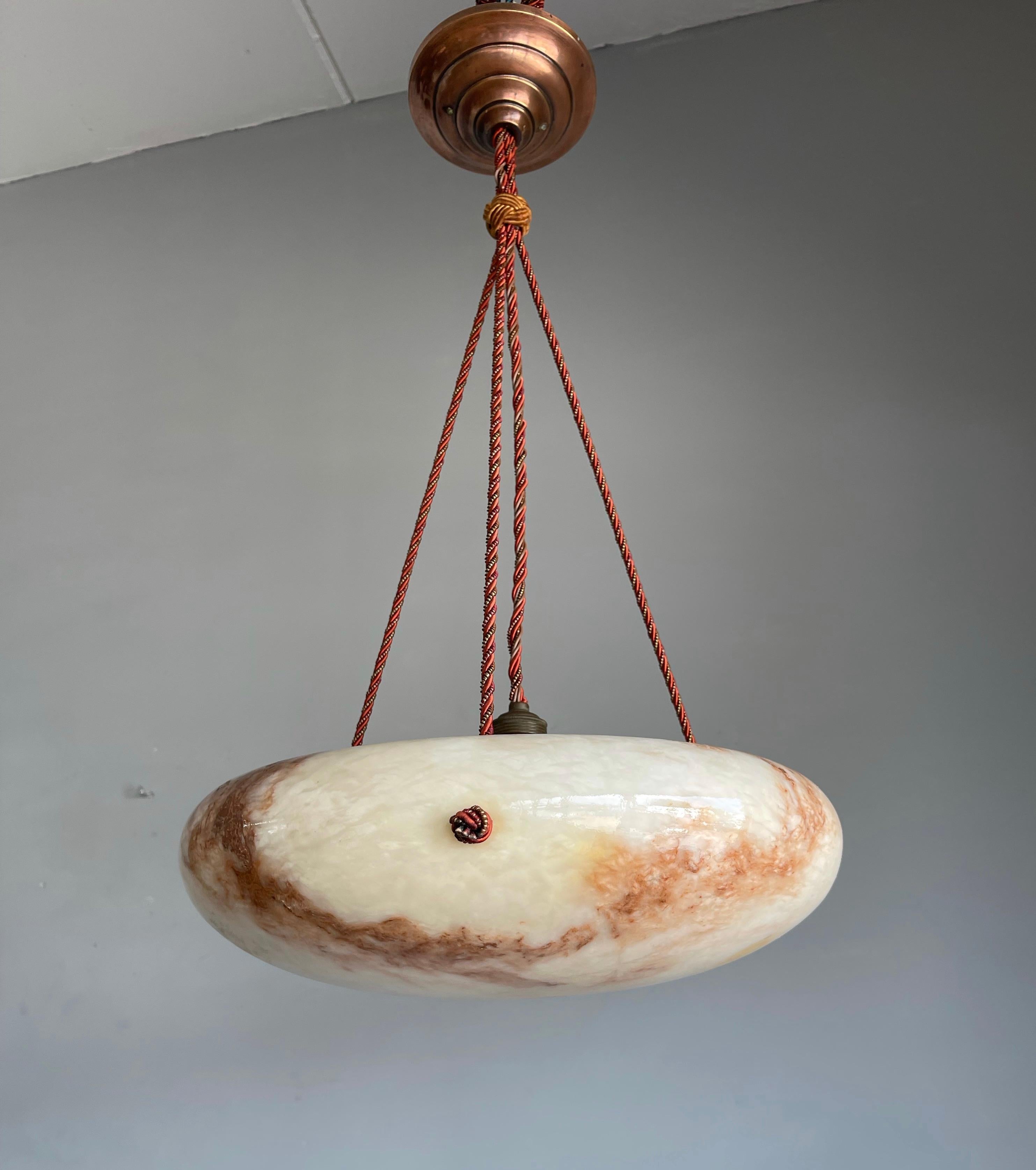 Antique & Rare Koi Color Alabaster, Rope and Copper Chandelier / Pendant Light 11