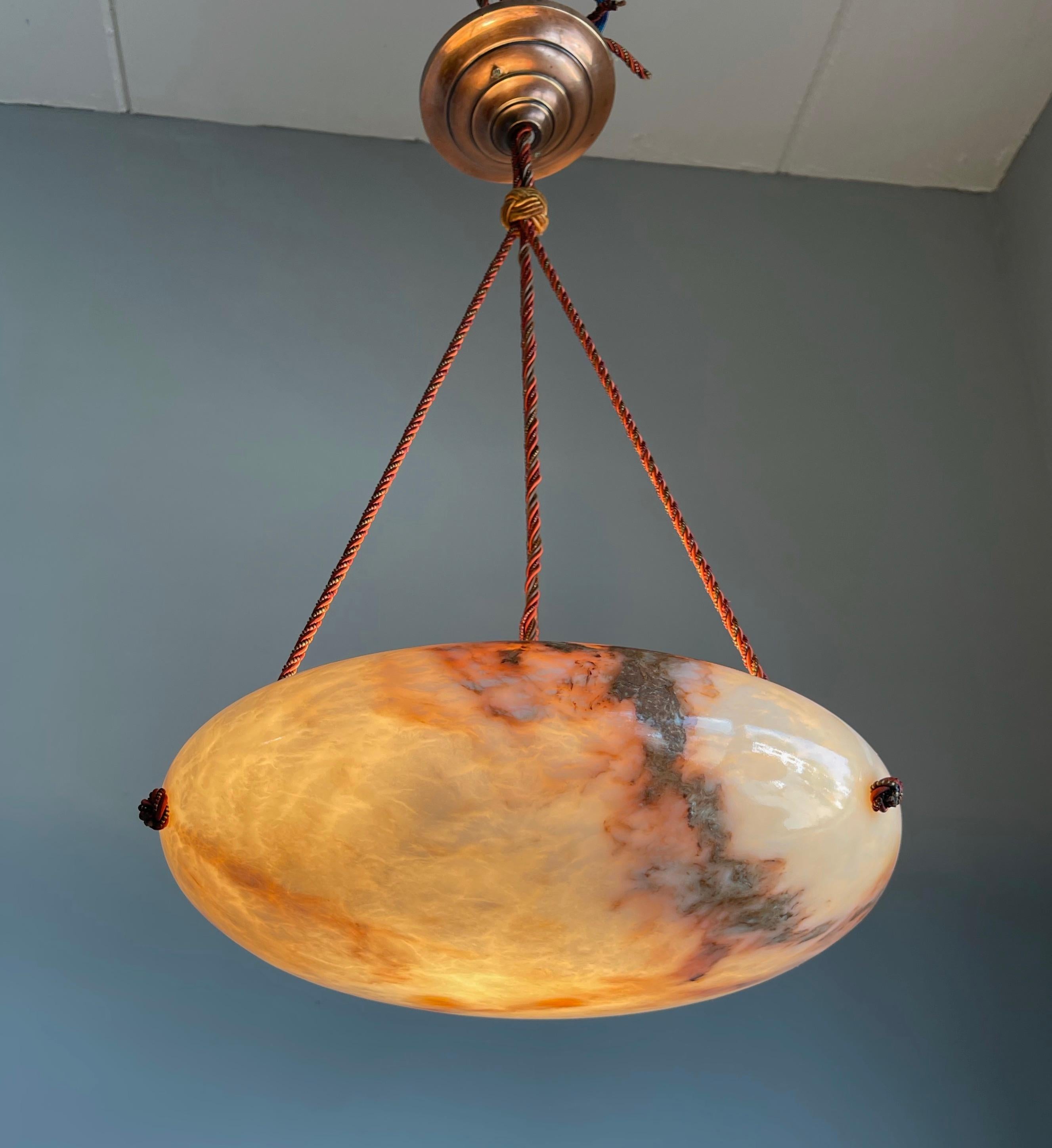 Antique & Rare Koi Color Alabaster, Rope and Copper Chandelier / Pendant Light In Excellent Condition In Lisse, NL