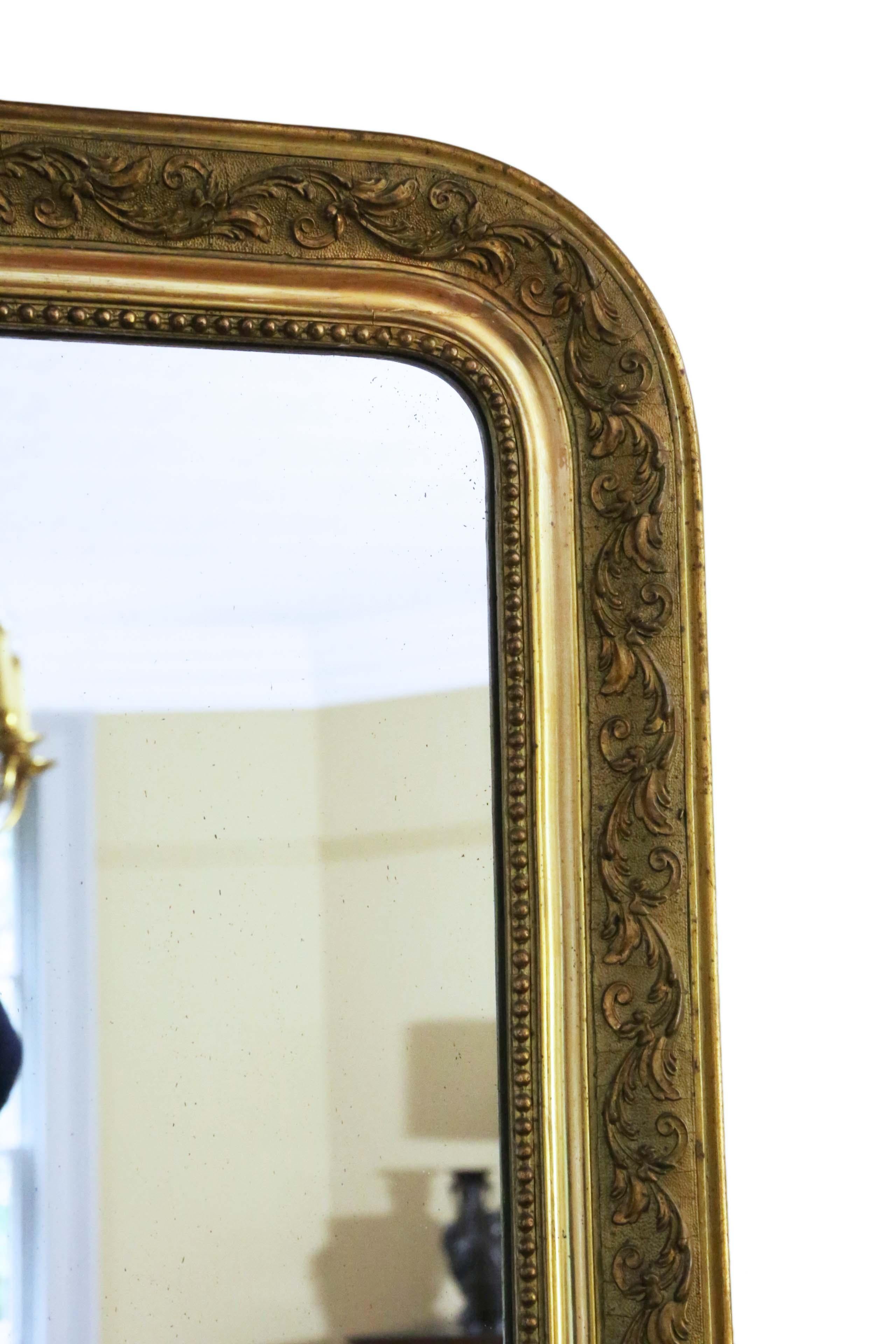 Antique Rare Large 19th Century Gilt Overmantle Wall Mirror 7
