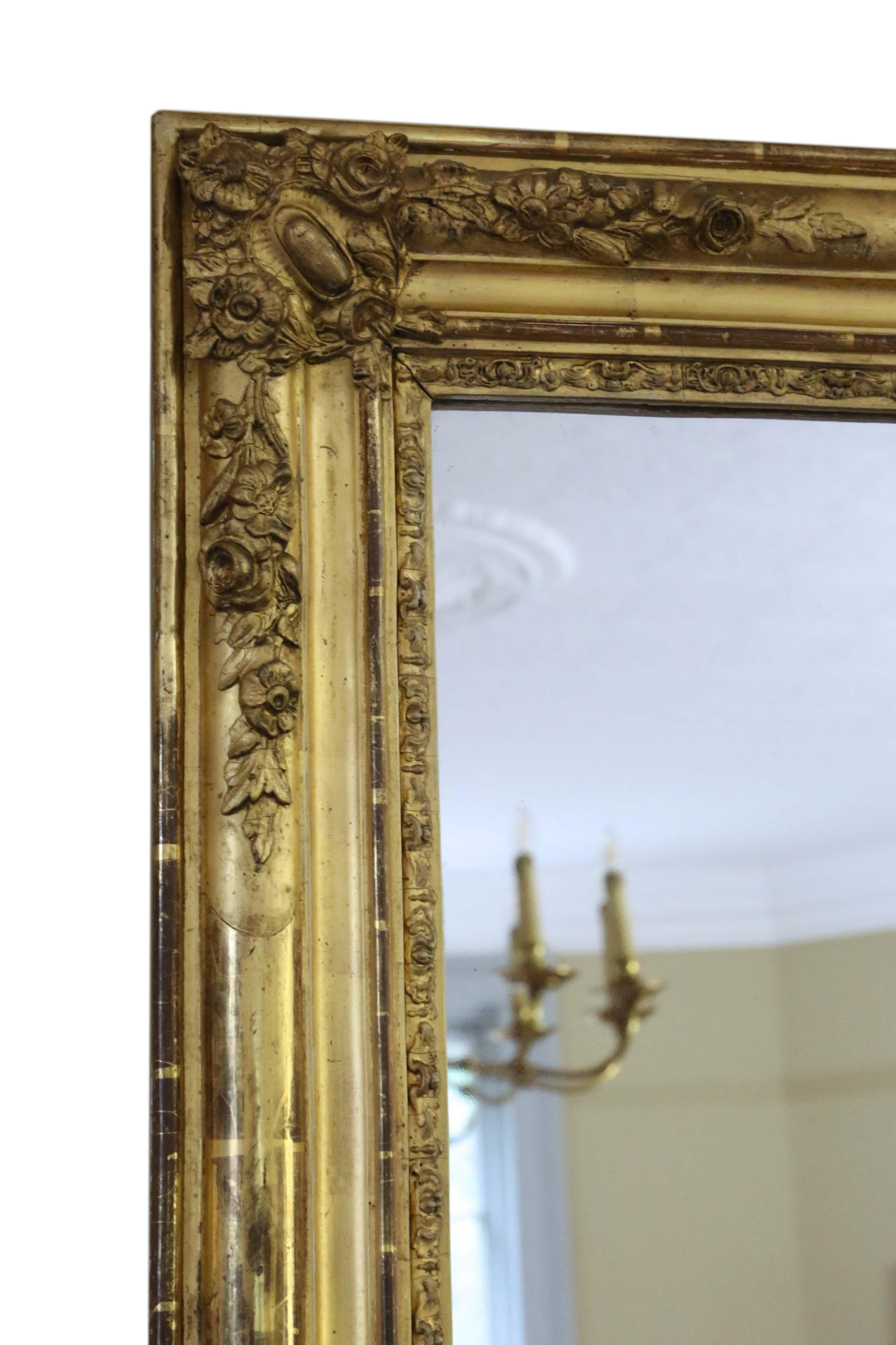 Antique Rare Large 19th Century Gilt Overmantle Wall Mirror In Good Condition In Wisbech, Cambridgeshire