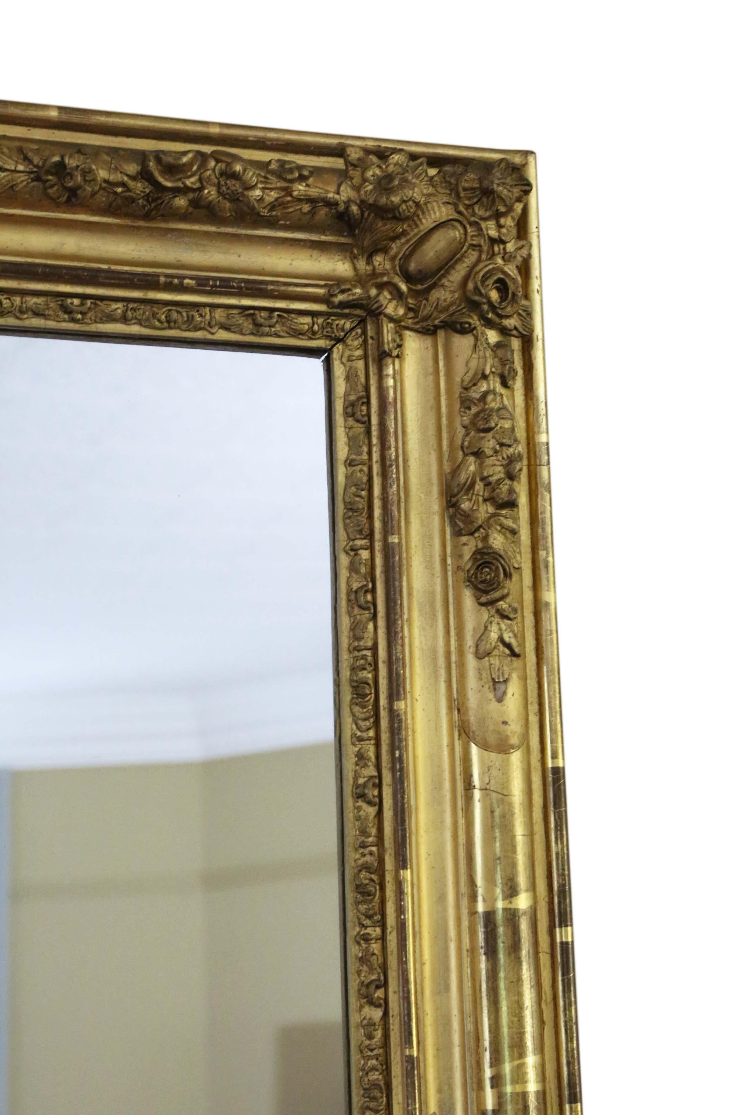 Antique Rare Large 19th Century Gilt Overmantle Wall Mirror 1