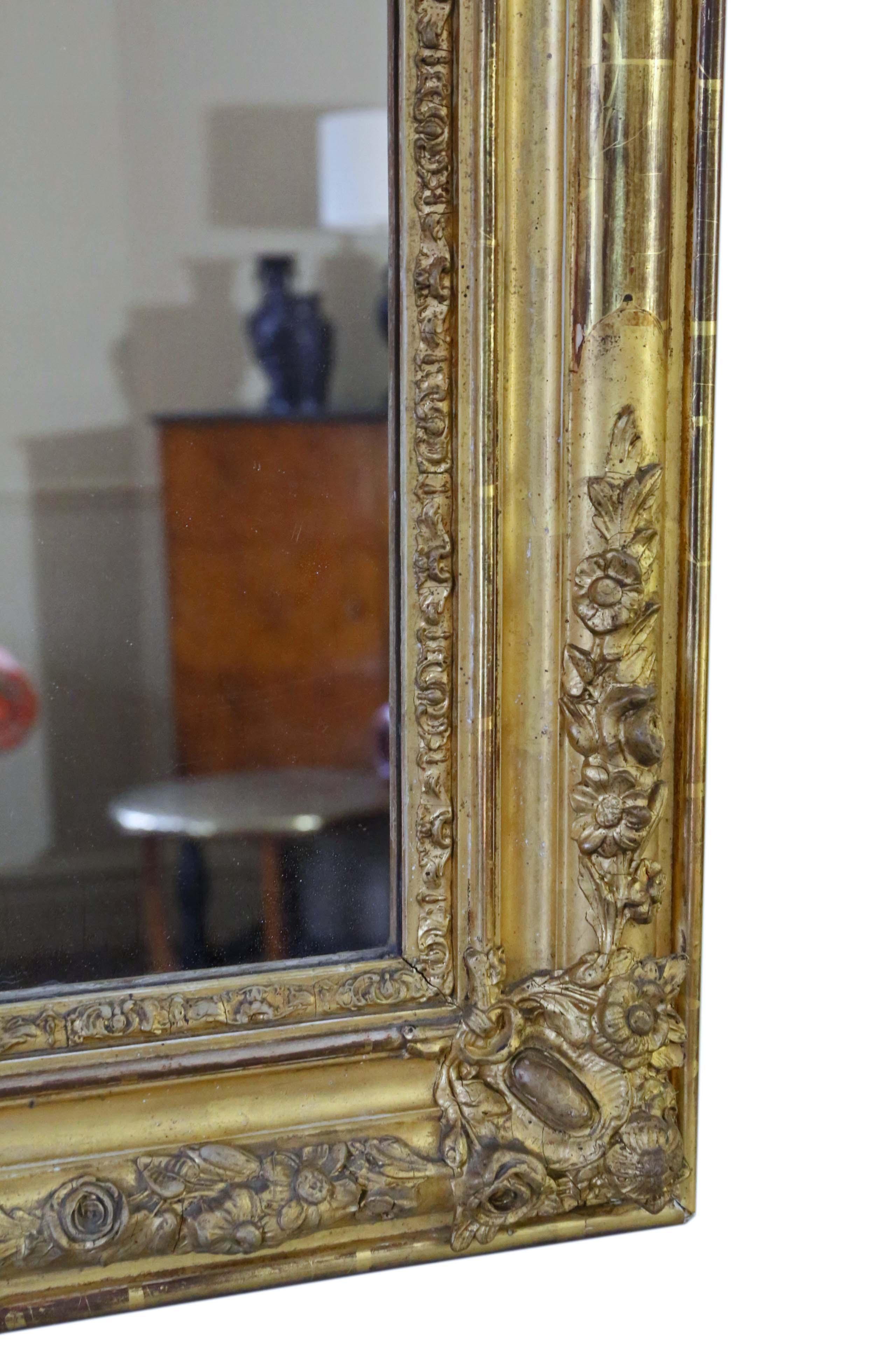 Antique Rare Large 19th Century Gilt Overmantle Wall Mirror 2