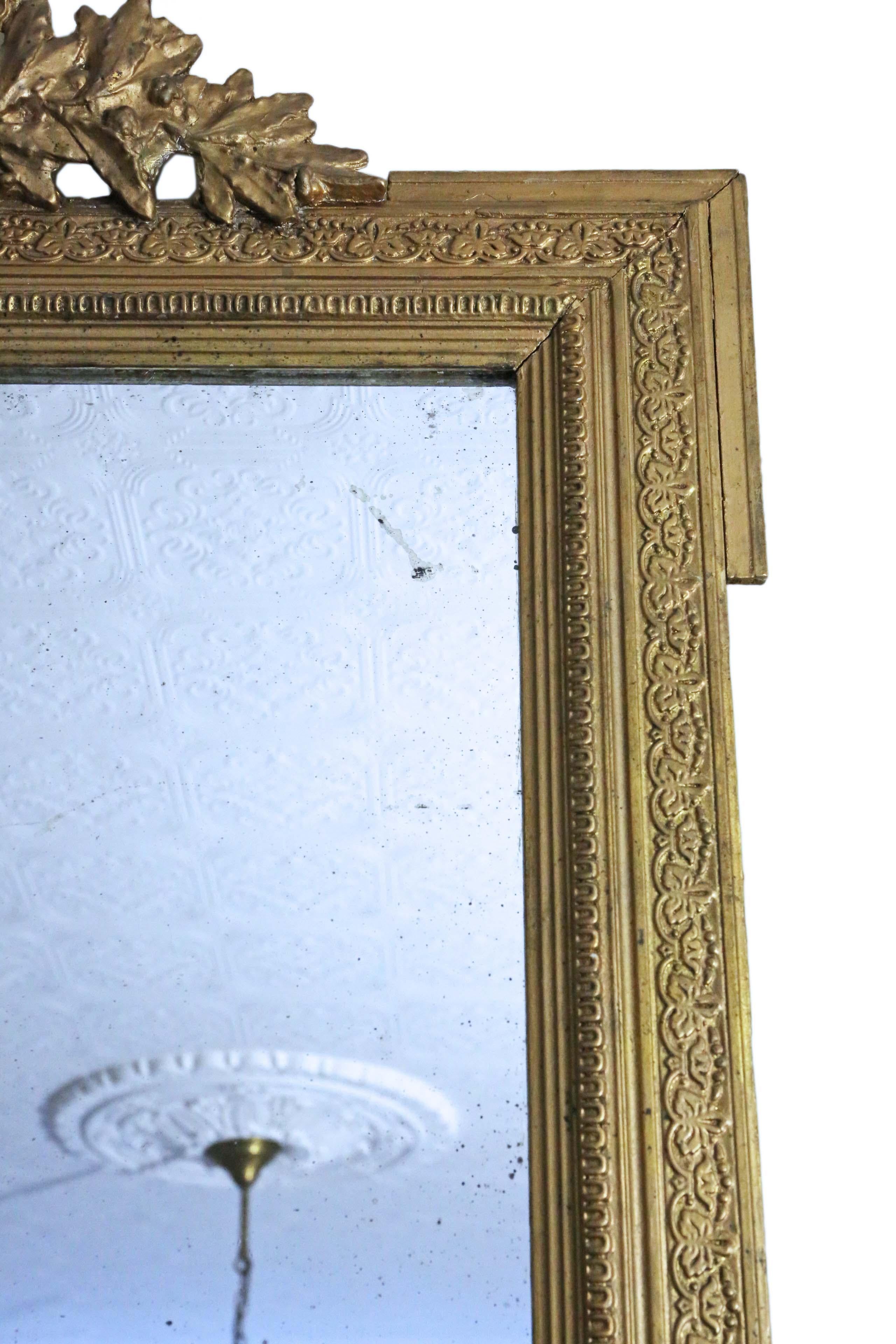 Antique Rare Large 19th Century Gilt Overmantle Wall Mirror  For Sale 2