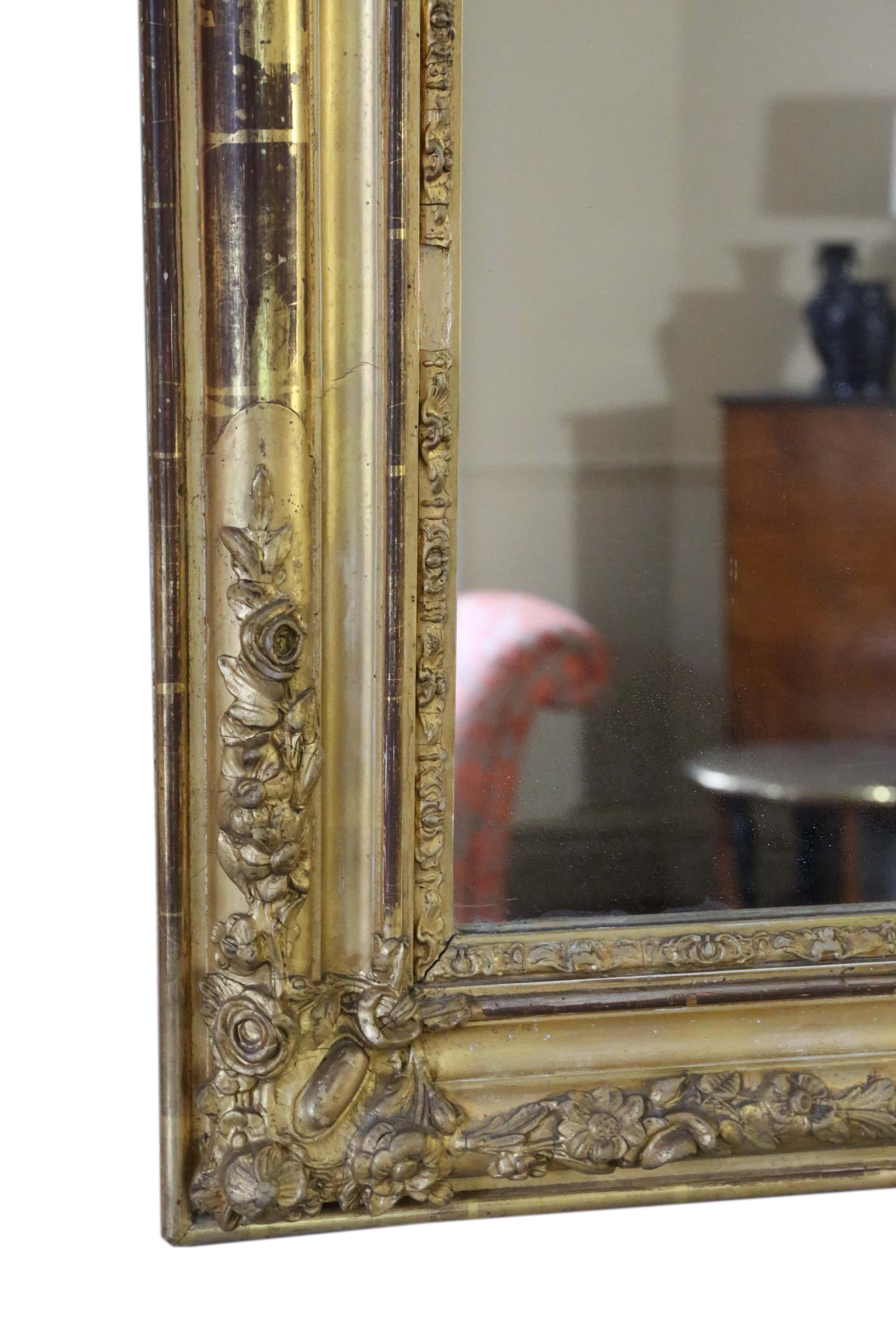Antique Rare Large 19th Century Gilt Overmantle Wall Mirror 3