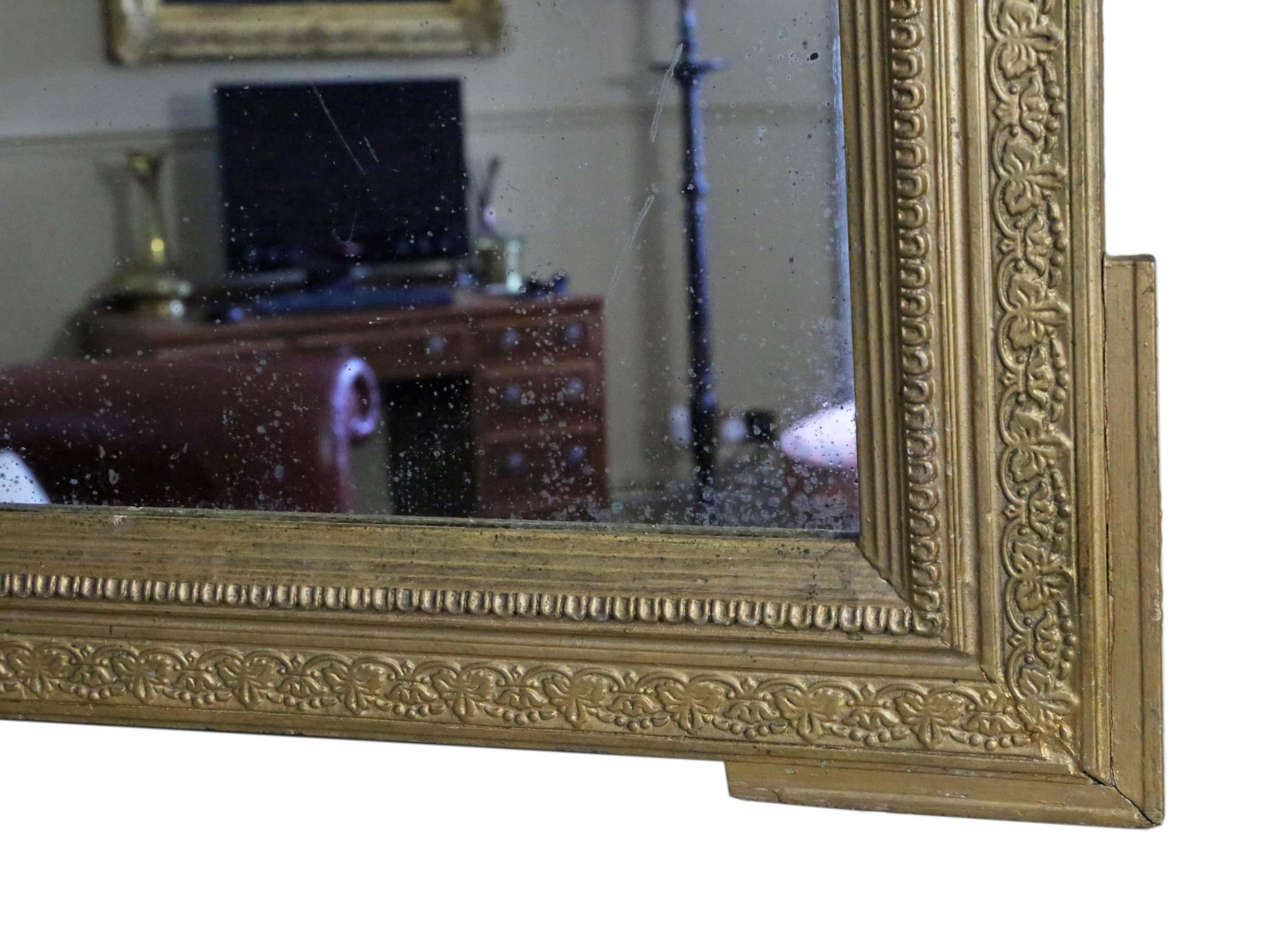 Antique Rare Large 19th Century Gilt Overmantle Wall Mirror  For Sale 4
