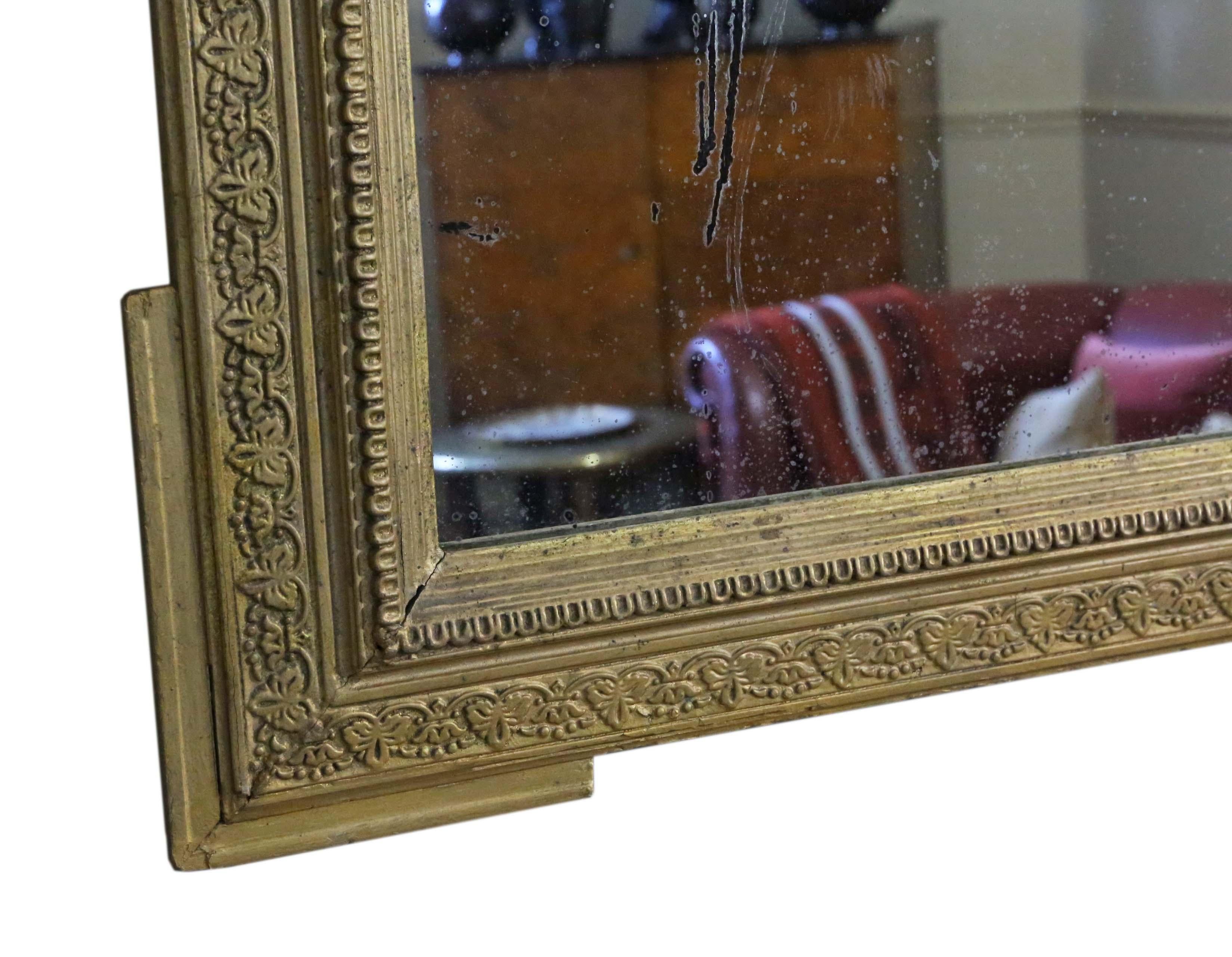 Antique Rare Large 19th Century Gilt Overmantle Wall Mirror  For Sale 5