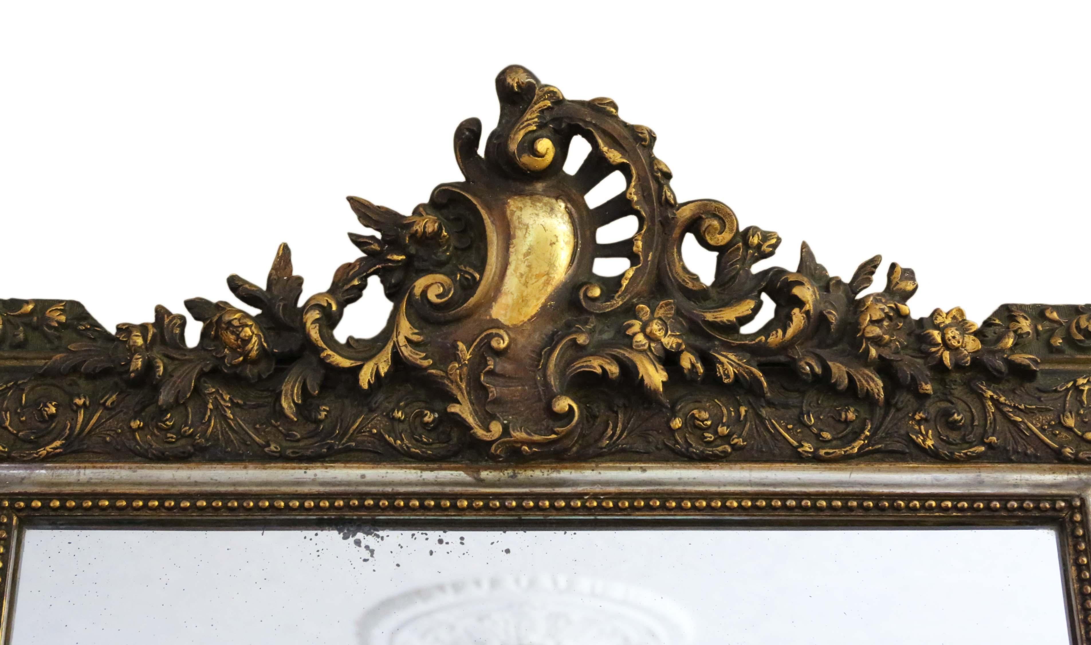 Antique Rare Large French 19th Century Gilt Overmantle Wall Mirror In Good Condition In Wisbech, Cambridgeshire