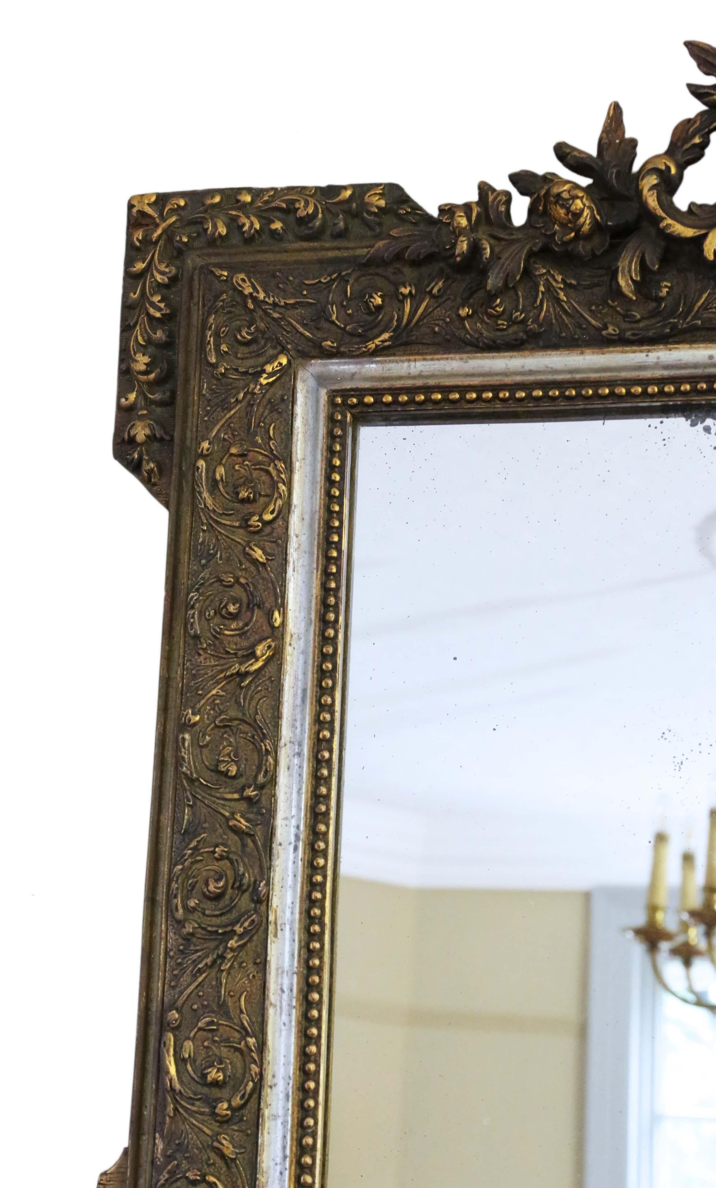 Giltwood Antique Rare Large French 19th Century Gilt Overmantle Wall Mirror