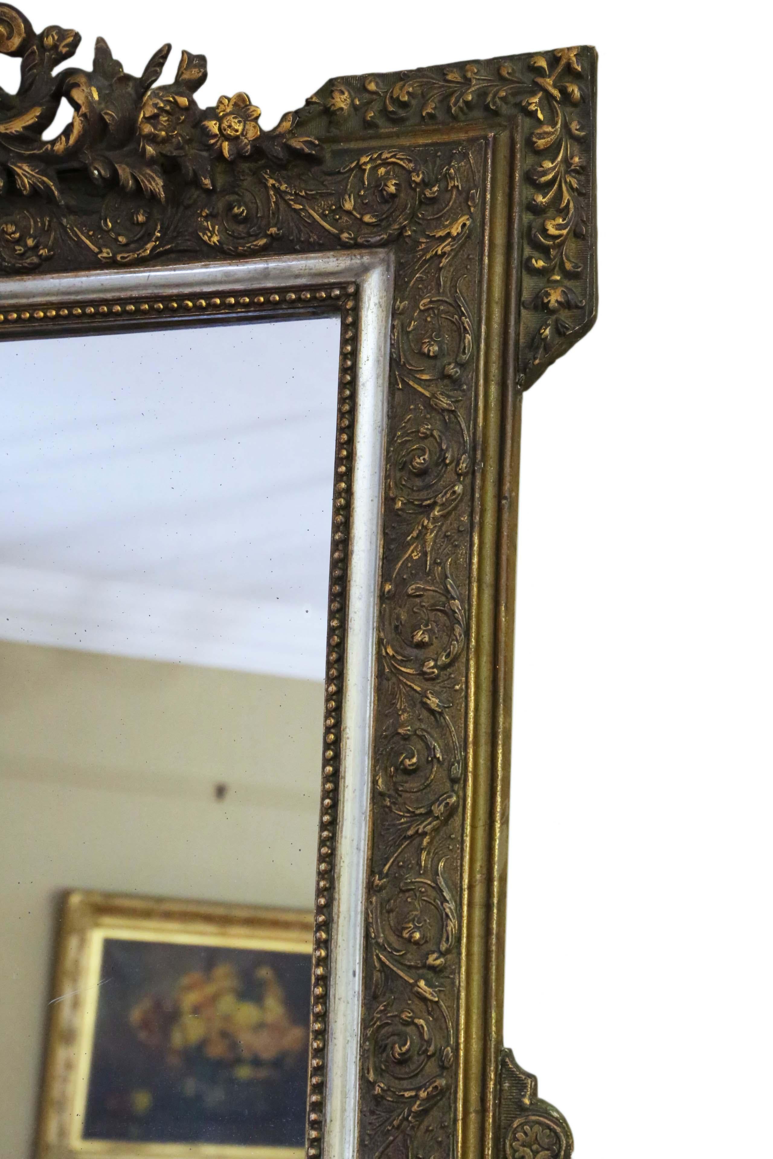 Antique Rare Large French 19th Century Gilt Overmantle Wall Mirror 1