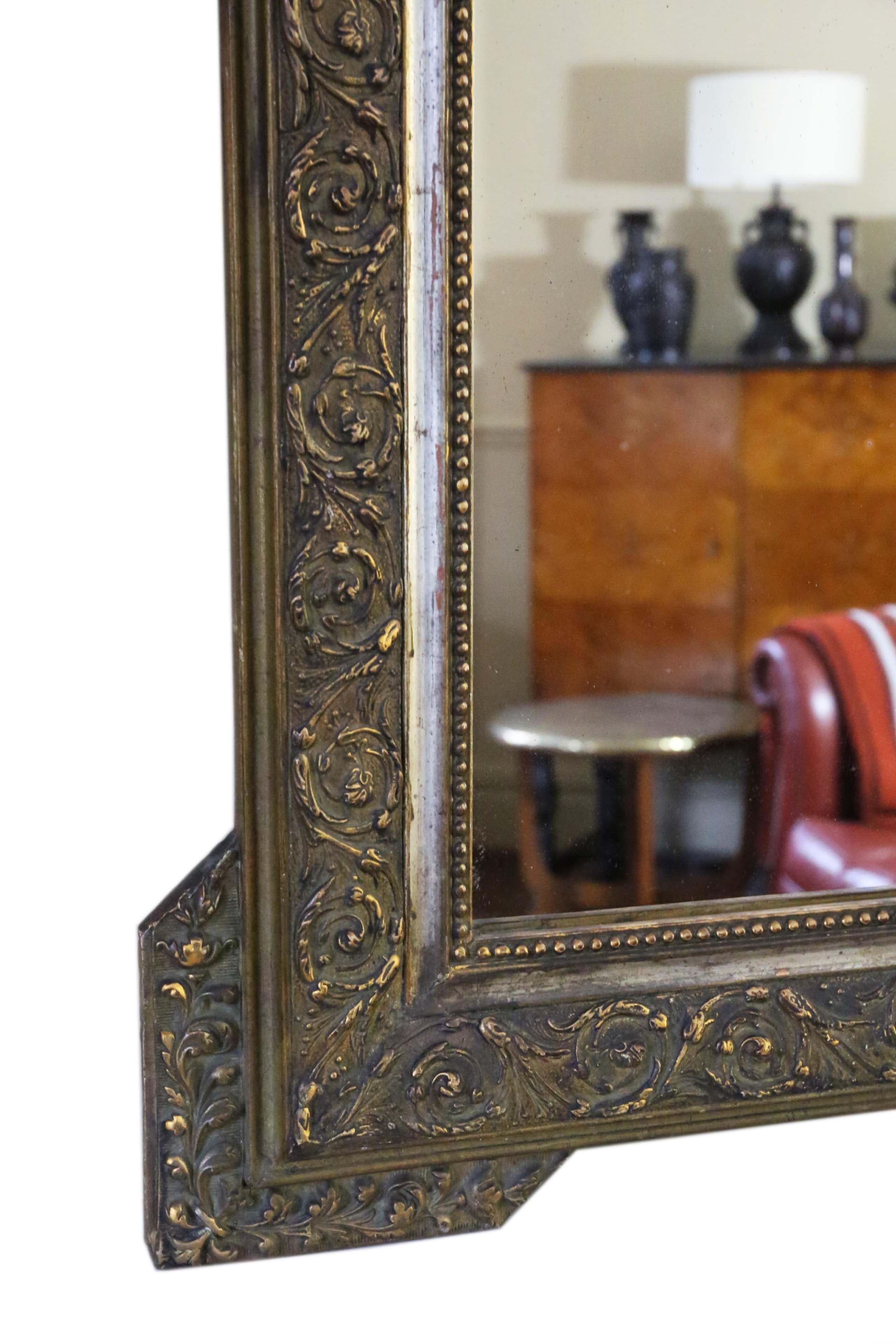 Antique Rare Large French 19th Century Gilt Overmantle Wall Mirror 2