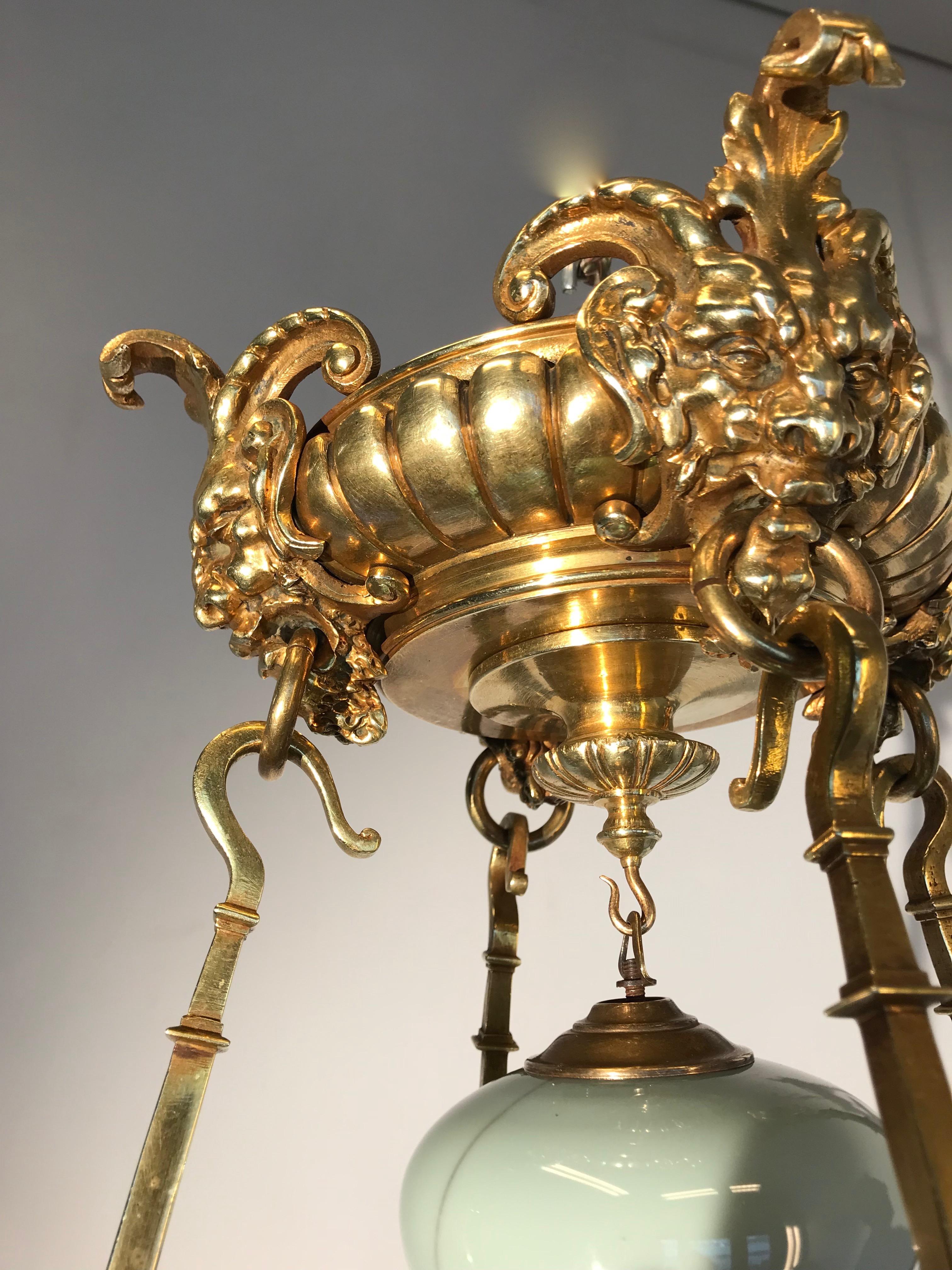 Neoclassical Monumental Large Neo Classical Gilt Bronze Sculptured Oil Lamp Chandelier  For Sale