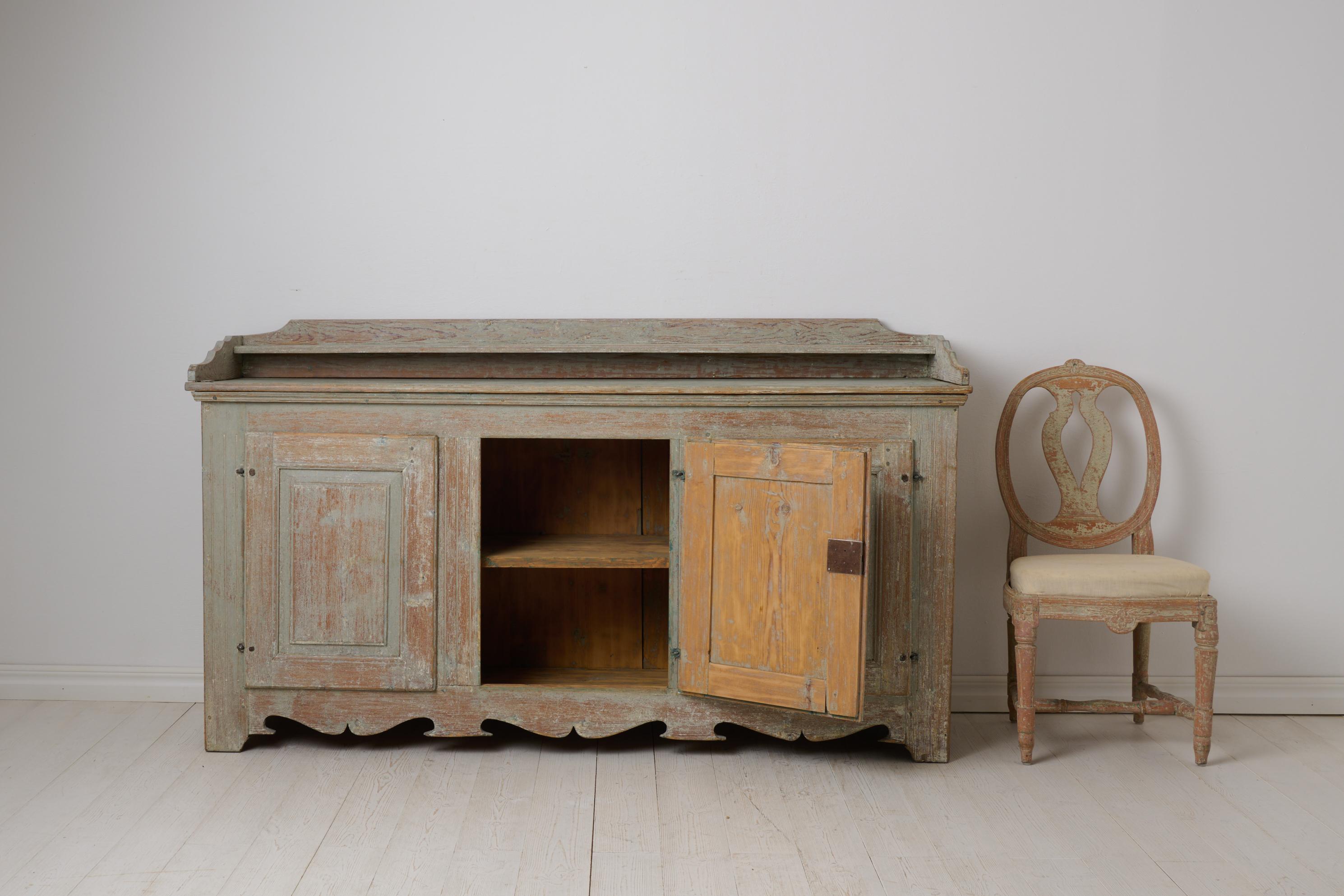 Hand-Crafted Antique Rare Low and Wide Northern Swedish Sideboard from the Gustavian Period For Sale