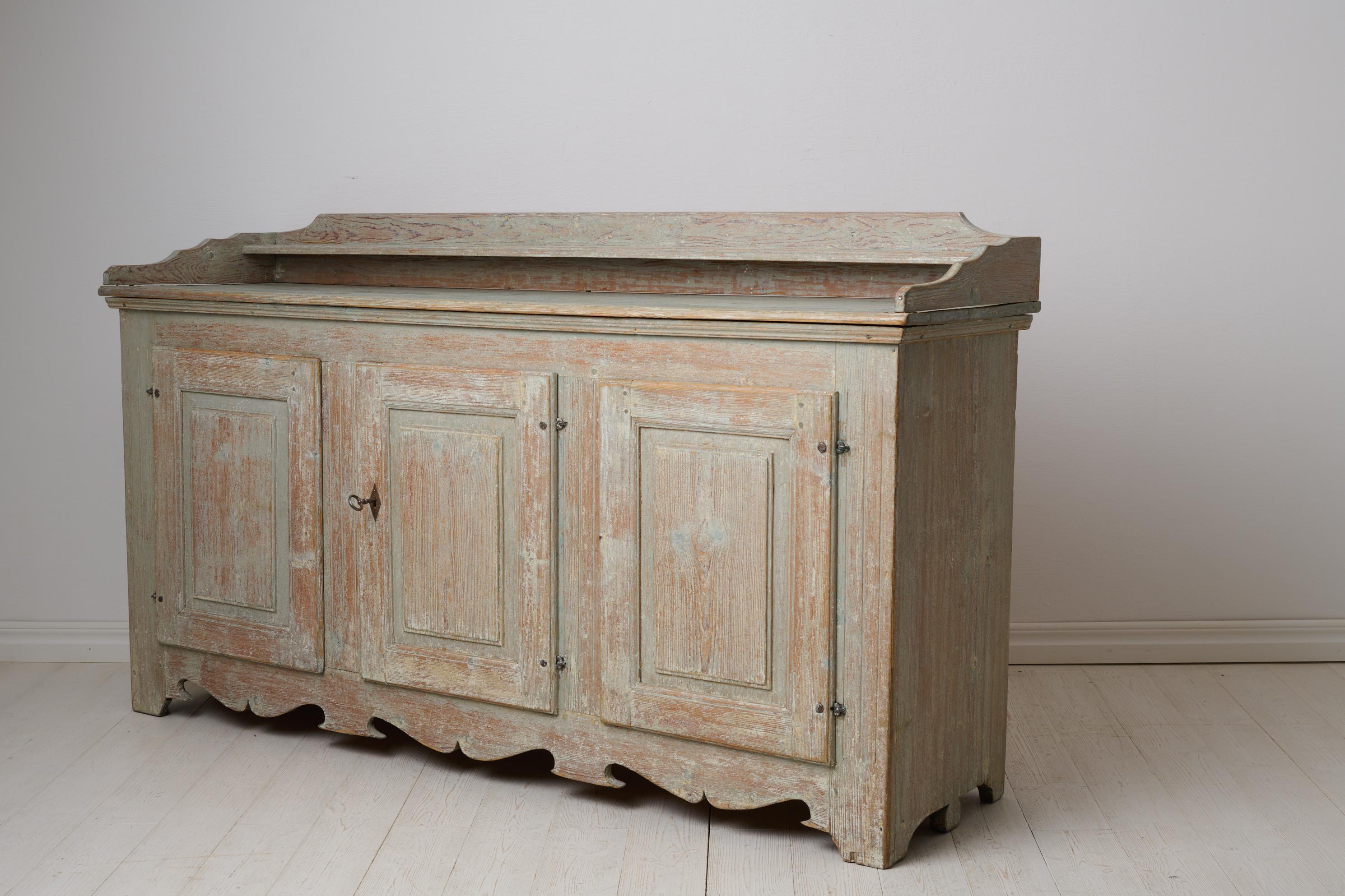 Pine Antique Rare Low and Wide Northern Swedish Sideboard from the Gustavian Period For Sale