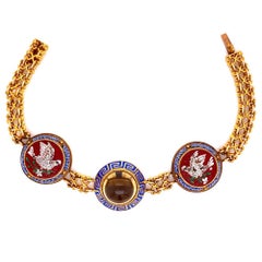 Antique Rare Micro Mosaic Citrine and Enamel Gold Bracelet Estate Fine Jewelry