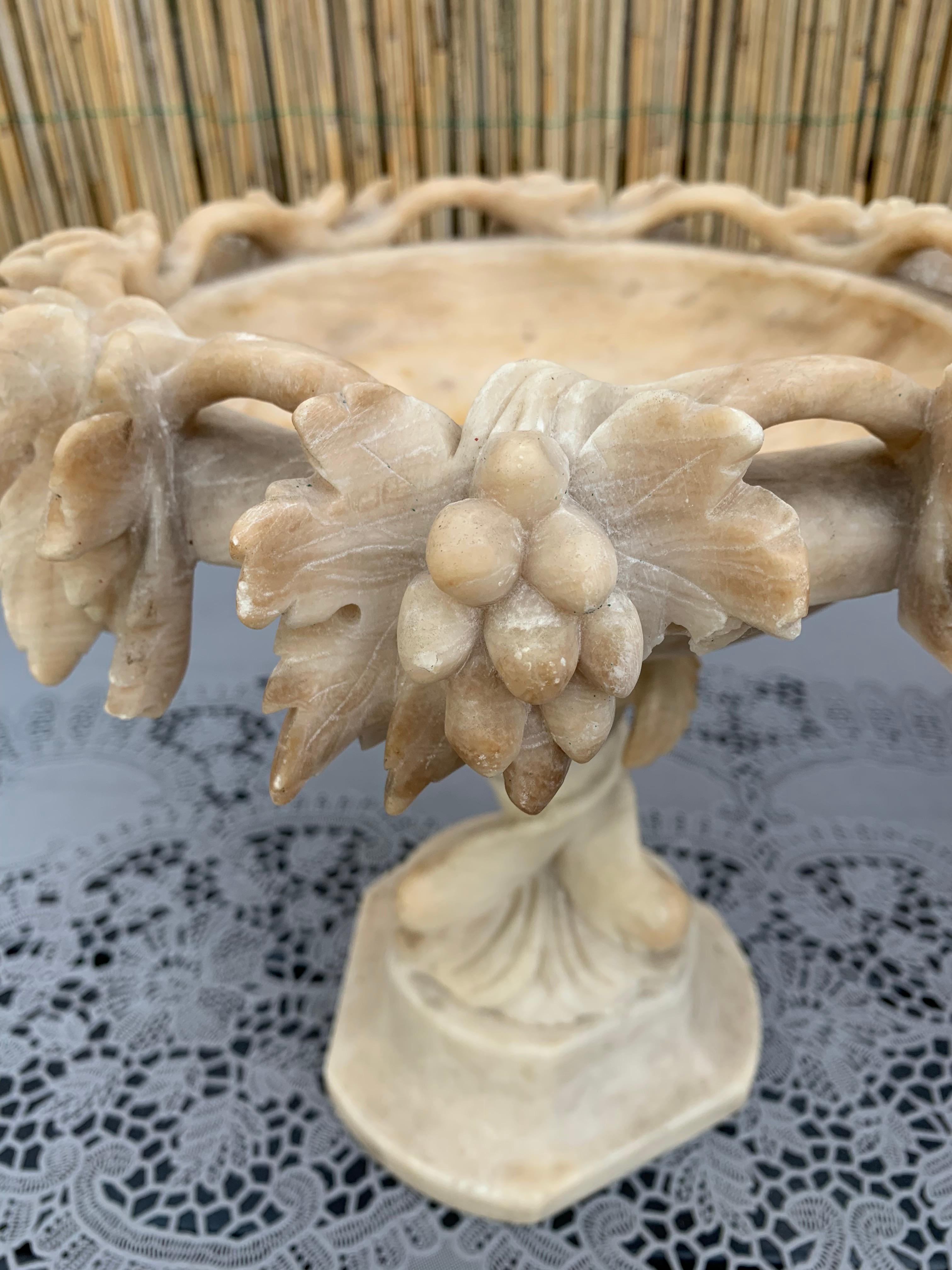 Antique & Rare Pair of Hand Carved Italian Alabaster Tazza Table Display Pieces 4
