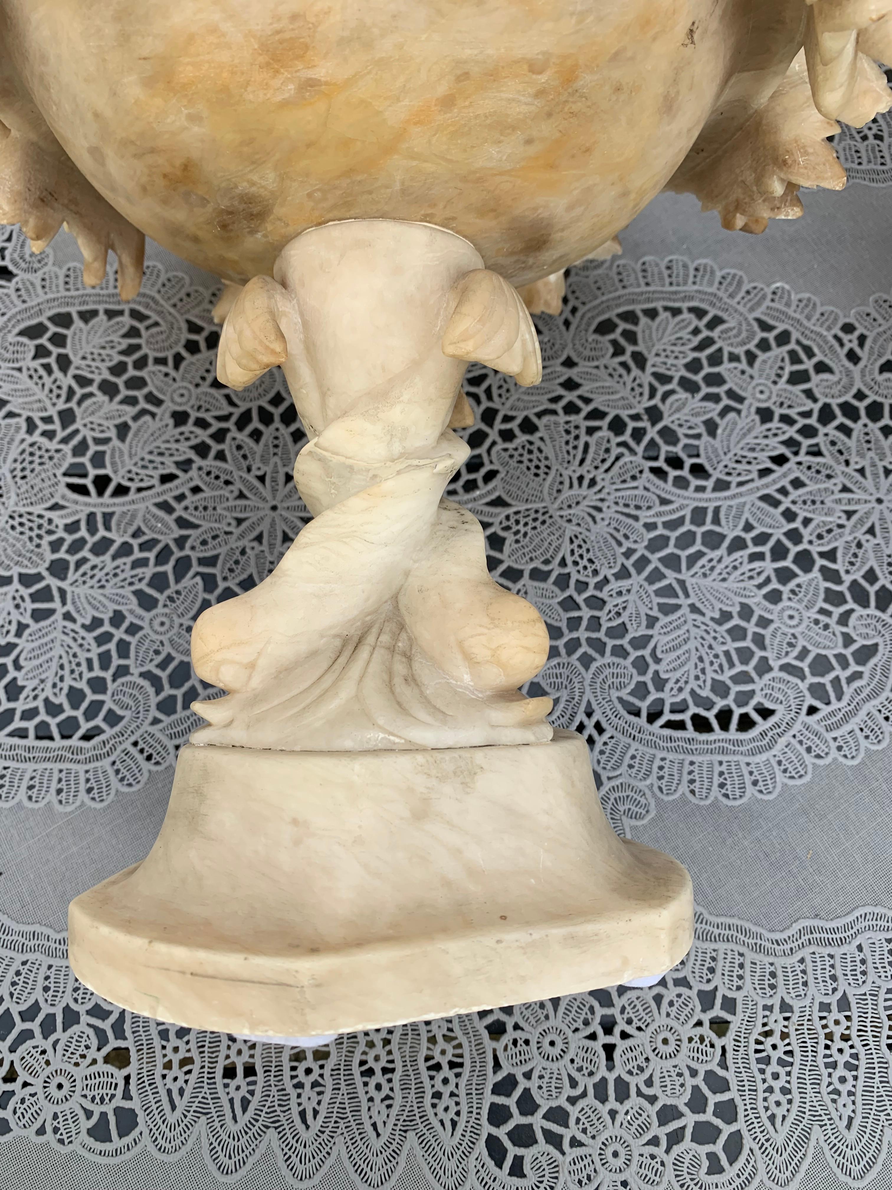 Antique & Rare Pair of Hand Carved Italian Alabaster Tazza Table Display Pieces 14