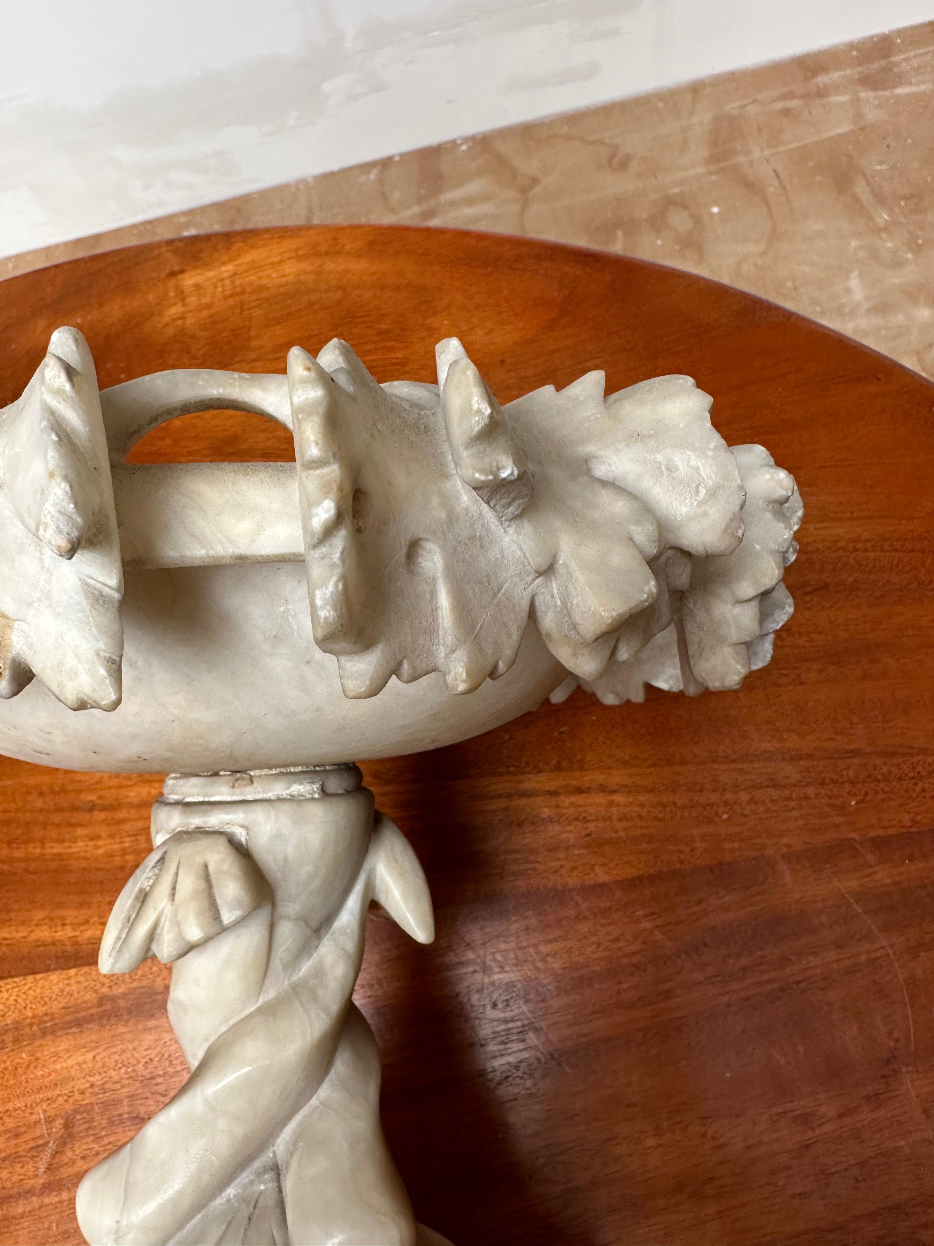Antique & Rare Pair of Hand Carved Italian Alabaster Tazza Table Display Pieces In Good Condition For Sale In Lisse, NL