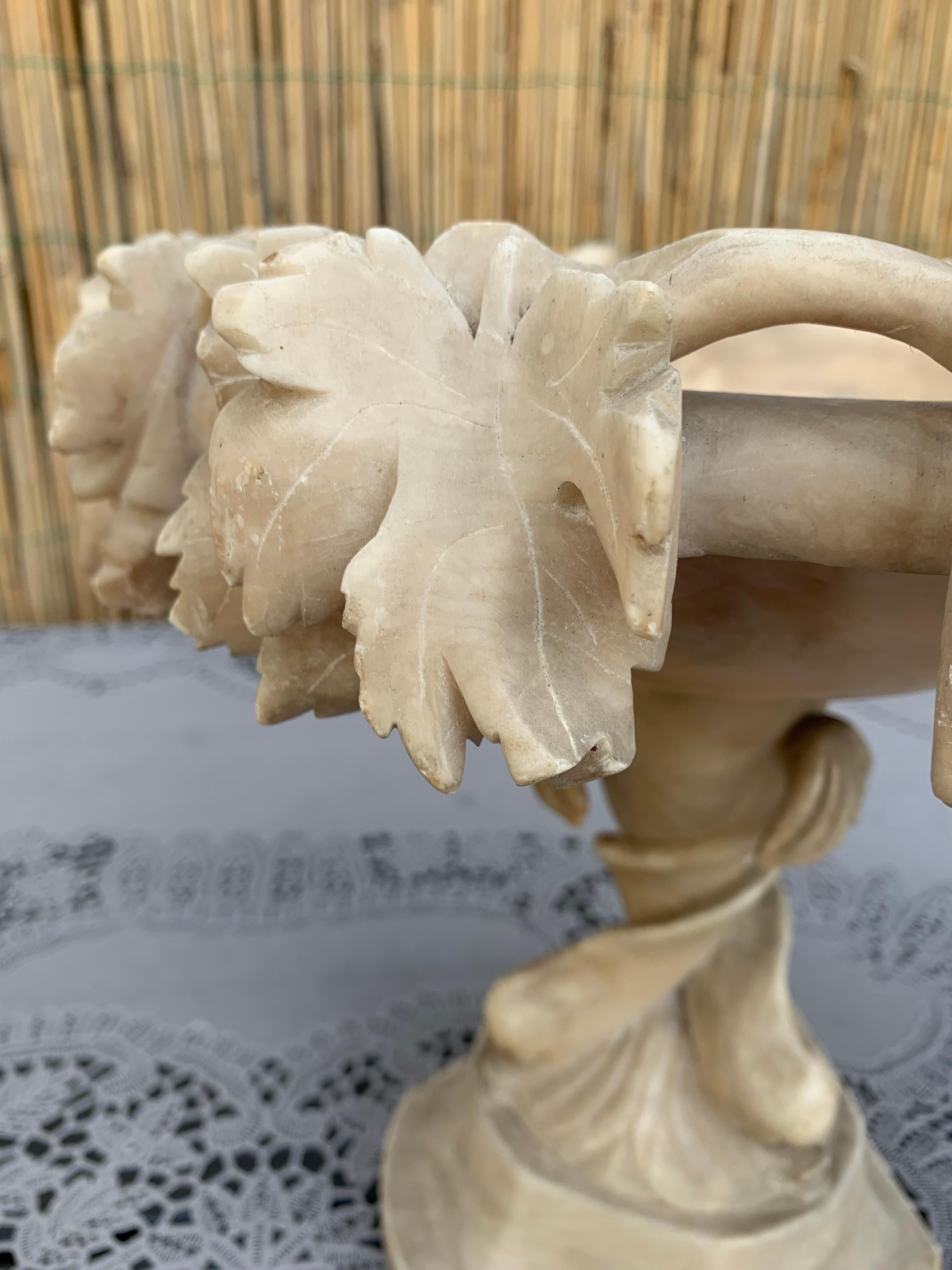 Antique & Rare Pair of Hand Carved Italian Alabaster Tazza Table Display Pieces 3