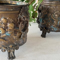 Antique Rare Pair Off 2x Cachepot In Copper And Angels Aside Ca 1880