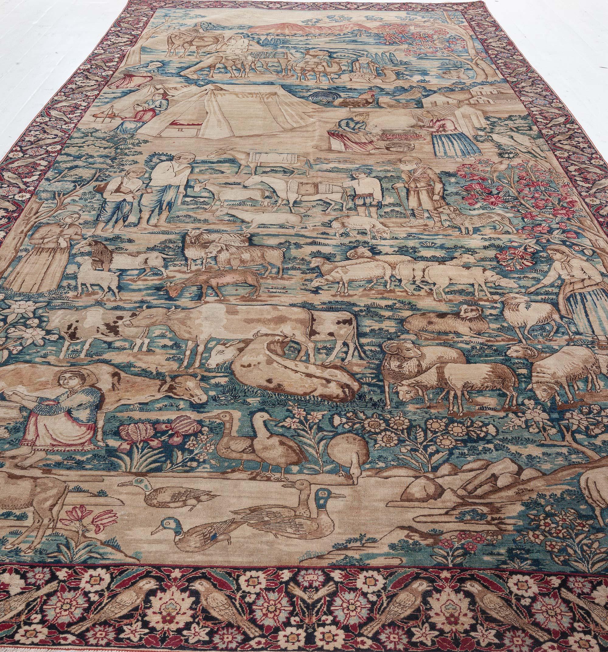 Kirman Doris Leslie Blau Antique Rare Pictorial Biblical Rug For Sale