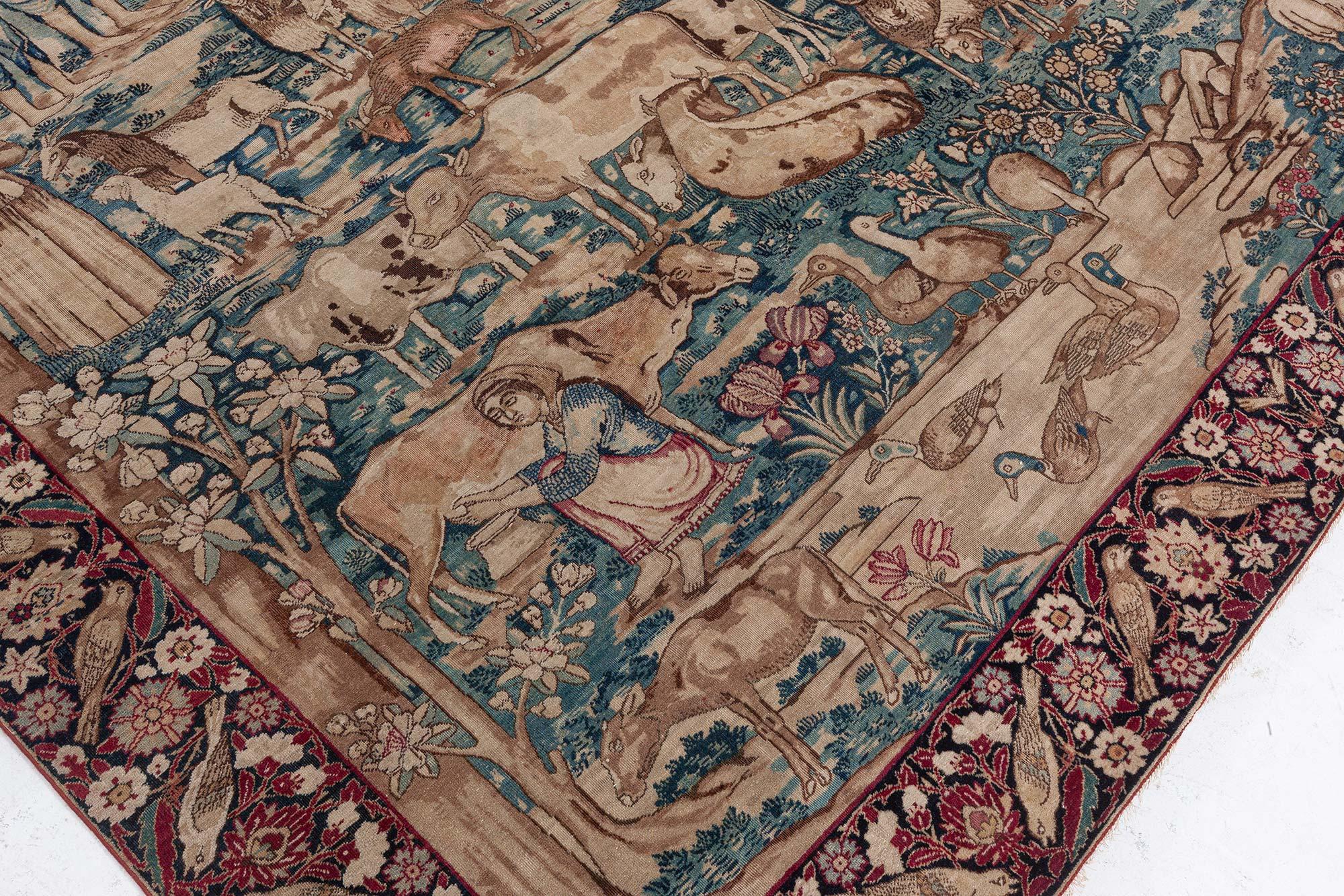 Doris Leslie Blau Antique Rare Pictorial Biblical Rug In Good Condition For Sale In New York, NY