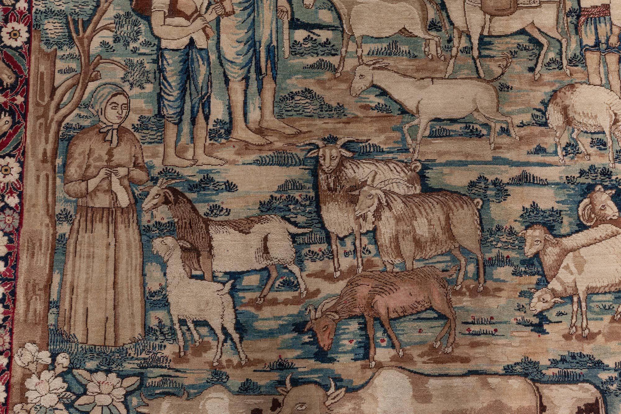 Wool Doris Leslie Blau Antique Rare Pictorial Biblical Rug For Sale