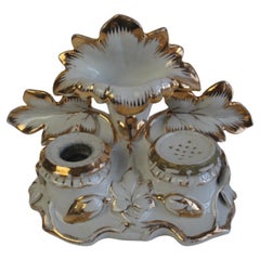 Antique rare porcelain inkwell, Hand painted, Gilded, circa 1900's.