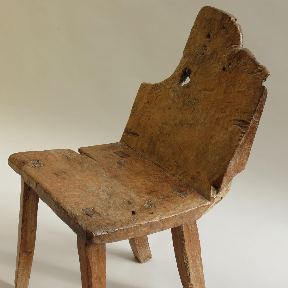Antique Rare Primitive Walnut Chair 19th Century English Wabi Sabi style For Sale 1