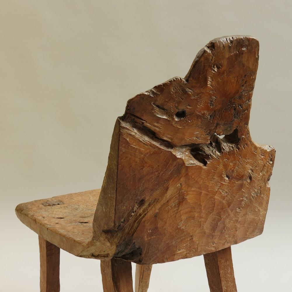 Antique Rare Primitive Walnut Chair 19th Century English Wabi Sabi style For Sale 2