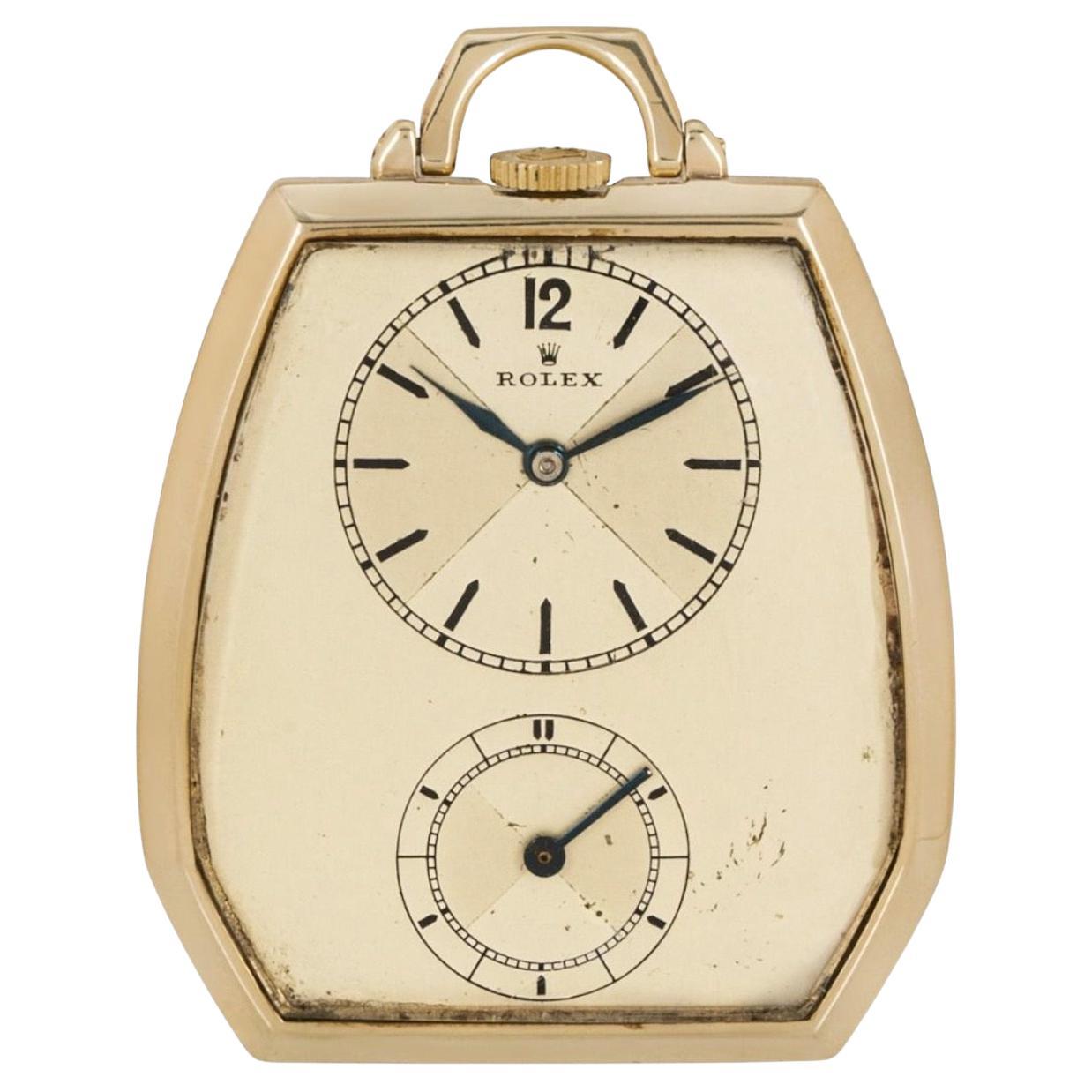 Antique Rare Rolex Prince 9CT Gold Keyless Lever Pocket Watch, C1930s For Sale